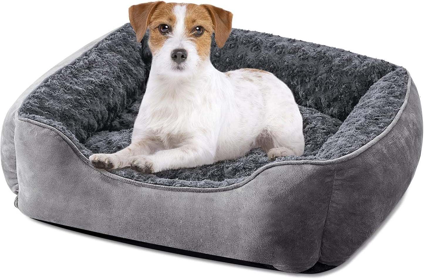 JOEJOY Dog Bed Medium - Washable Dog Bed Anti-Anxiety Dog Bed Soft Plush Dog Bed Rectangle Non-Slip Bottom Pet Bed - Small | Medium | Large Size Mattress Mat For Dog, Grey - Comfort Style