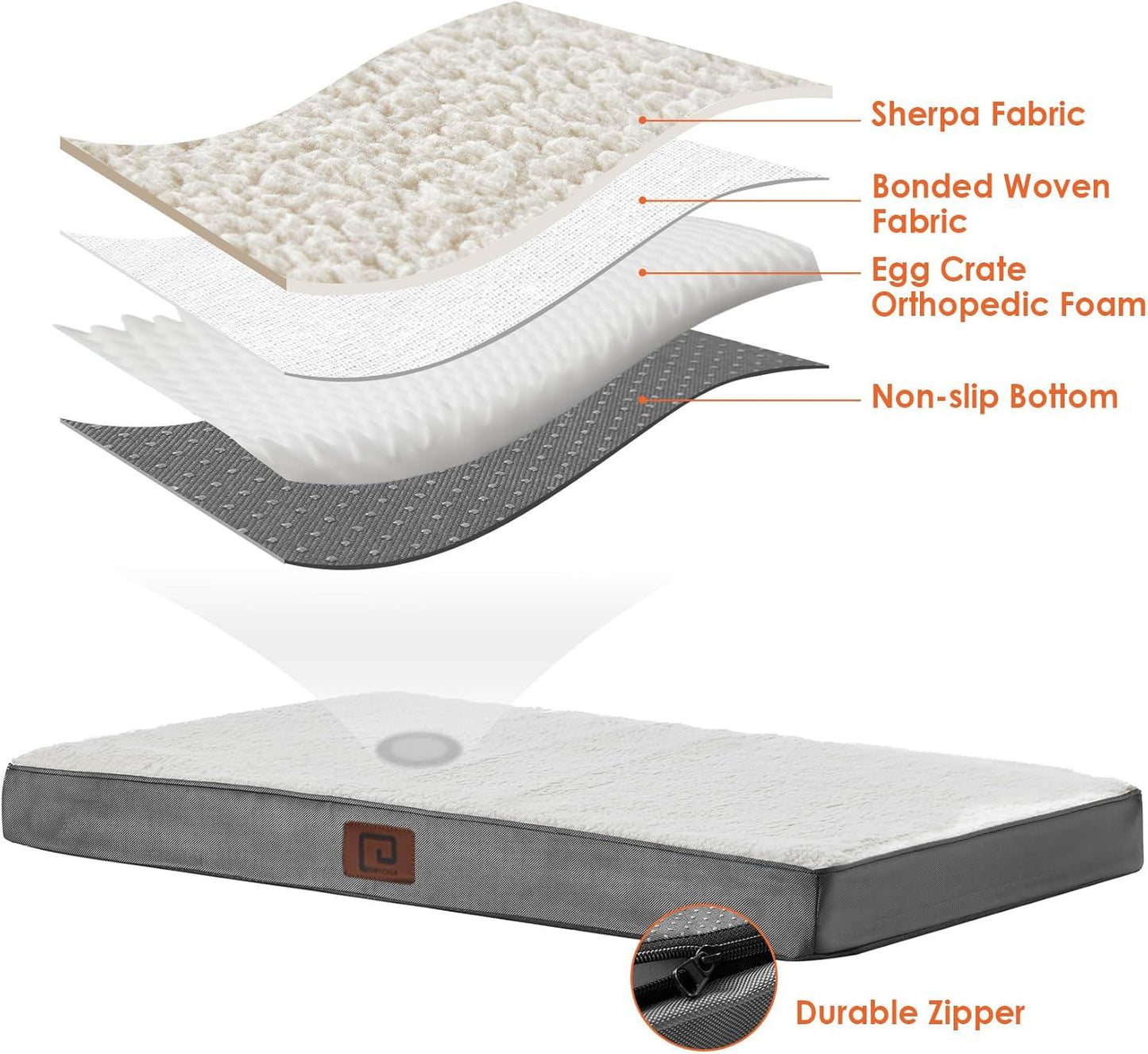 EHEYCIGA Orthopedic Dog Beds Large Mattress with Removable Washable Cover for Crate, Grey, 91x68x9cm - Comfort Style