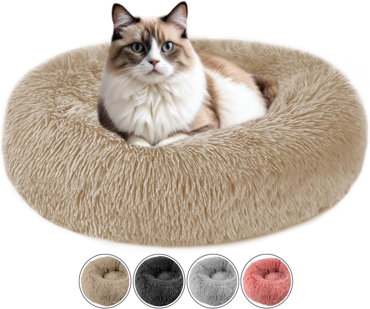 ELYF 50cm Dark Grey Donut Cat Beds for Indoor Cats Clearance, Kitten Bed and Puppy Bed with Anti-Slip Waterproof Bottom, Fluffy Cosy Pet Bedding & Furniture for Small Dog Bed Clearance, Large Cat Bed - Comfort Style