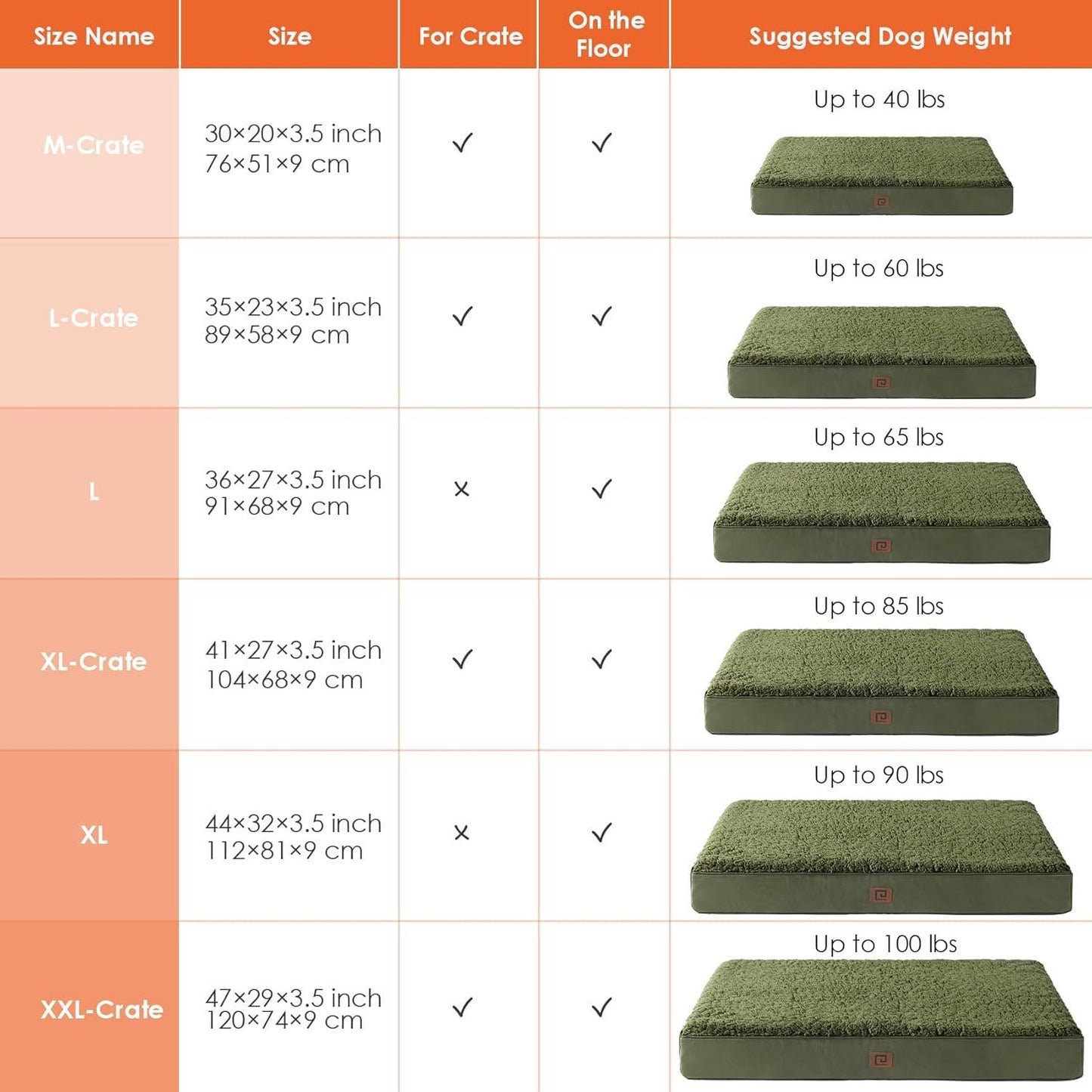 EHEYCIGA Orthopedic Dog Beds Large Mattress with Removable Washable Cover for Crate, Grey, 91x68x9cm - Comfort Style