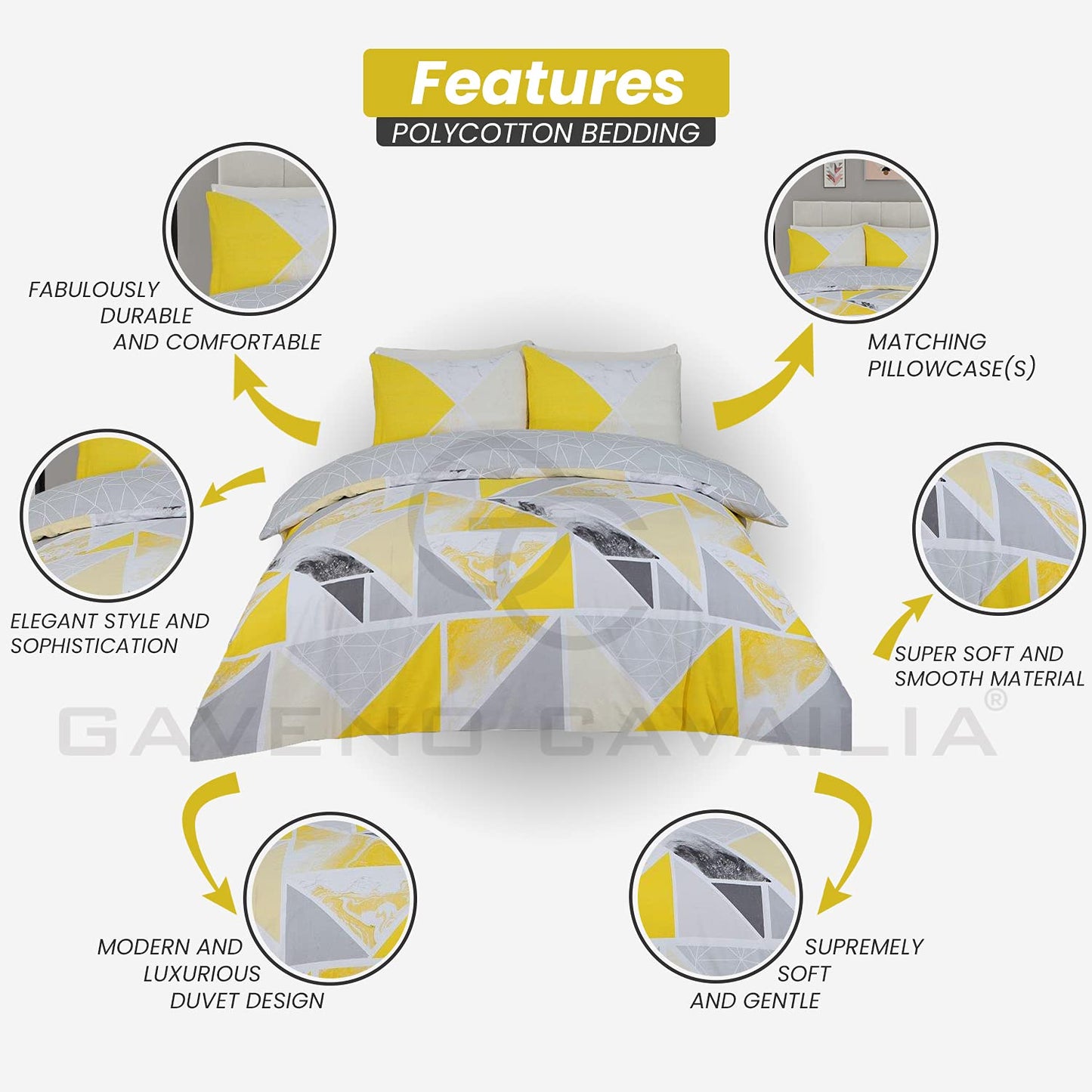 GC GAVENO CAVAILIA Metalic Marble Duvet Cover Sets, Reversible Triangle Bedding Double Bed Set, Washable Quilt Covers - Comfort Style