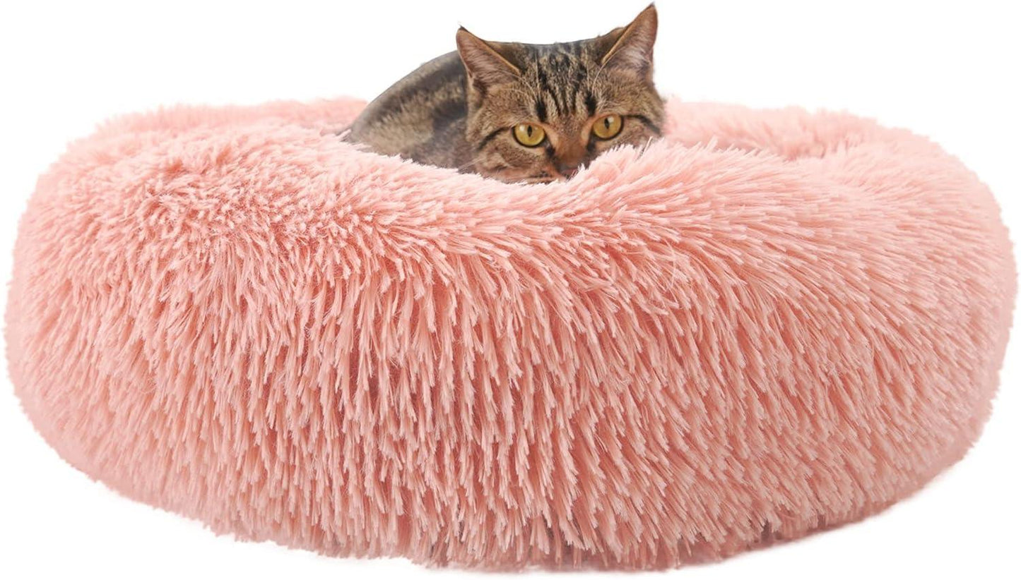 Enjamoy Plush Donut Dog Bed, Calming Round Dog Cat Bed Soft and Fluffy Cuddler Pet Cushion Self-Warming Puppy Beds Machine Washable, Grey 50cm - Comfort Style