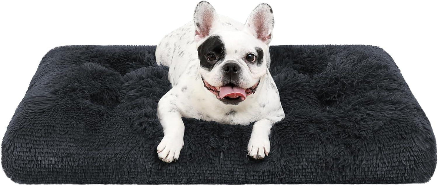 KSIIA Large Dog Bed Washable, Calming Dog Bed, Dog Crate Mattress with Non skid Bottom, Fluffy Anti Anxiety Dog Beds, Pet Beds Pillow Cushion for Dog, Dark Grey, 90x60x8cm - Comfort Style