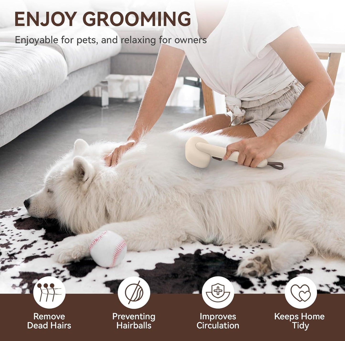 aumuca Cat Brush with Release Button, Cat Grooming Brush for Long or Short Haired Cats, Cat Hair Brush for Shedding Cat Comb for Pets Removing Loose Fur and Massage, White - Comfort Style