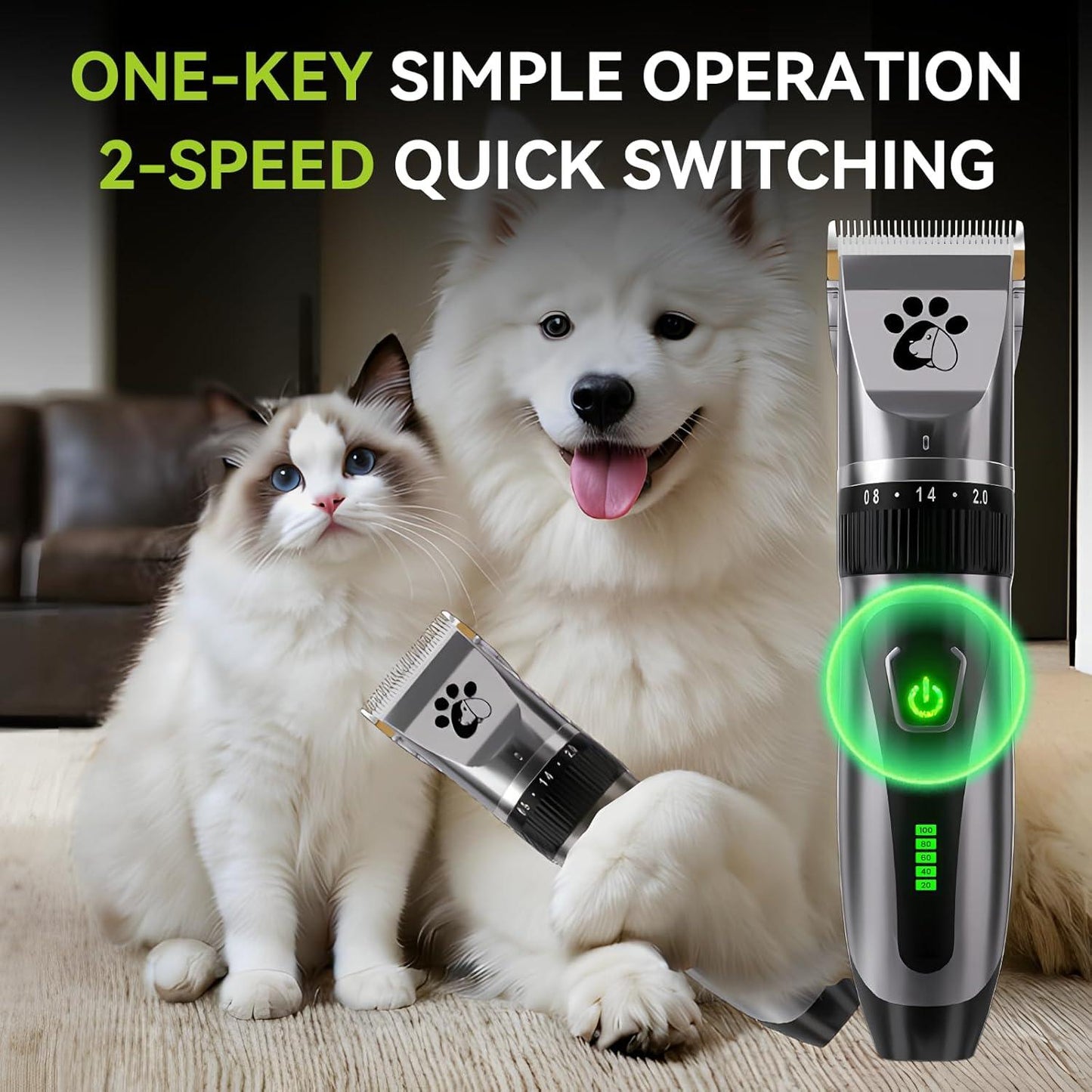 Dog Clippers Cordless, Professional Dog Trimmer, 2-Speed Low Noise Dog Grooming Kit, Pet Trimmer for Small Large Thick Hair Dogs - Comfort Style