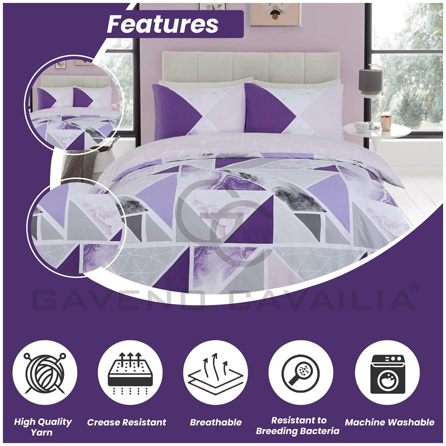 GC GAVENO CAVAILIA Metalic Marble Duvet Cover Sets, Reversible Triangle Bedding Double Bed Set, Washable Quilt Covers - Comfort Style