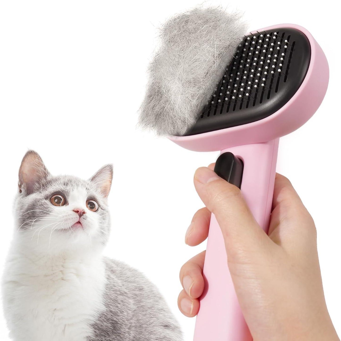 aumuca Cat Brush with Release Button, Cat Grooming Brush for Long or Short Haired Cats, Cat Hair Brush for Shedding Cat Comb for Pets Removing Loose Fur and Massage, White - Comfort Style