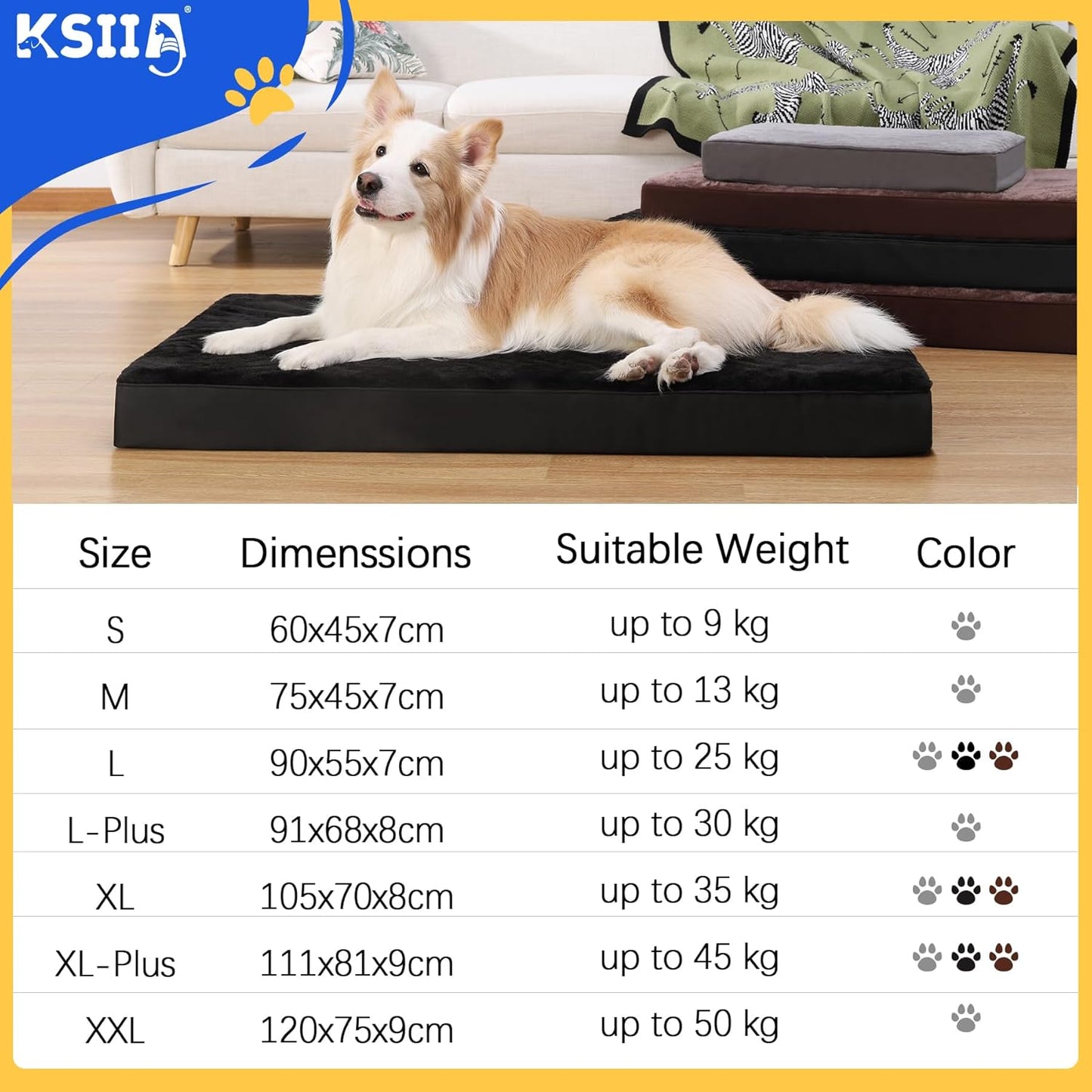 KSIIA Dog Beds Large Washable, Orthopedic Dog Crate Beds with Waterproof Removable Cover, Flat Dog Mattress Non skid Bottom, Pet Beds for Dogs, Grey, 88x55x7cm - Comfort Style