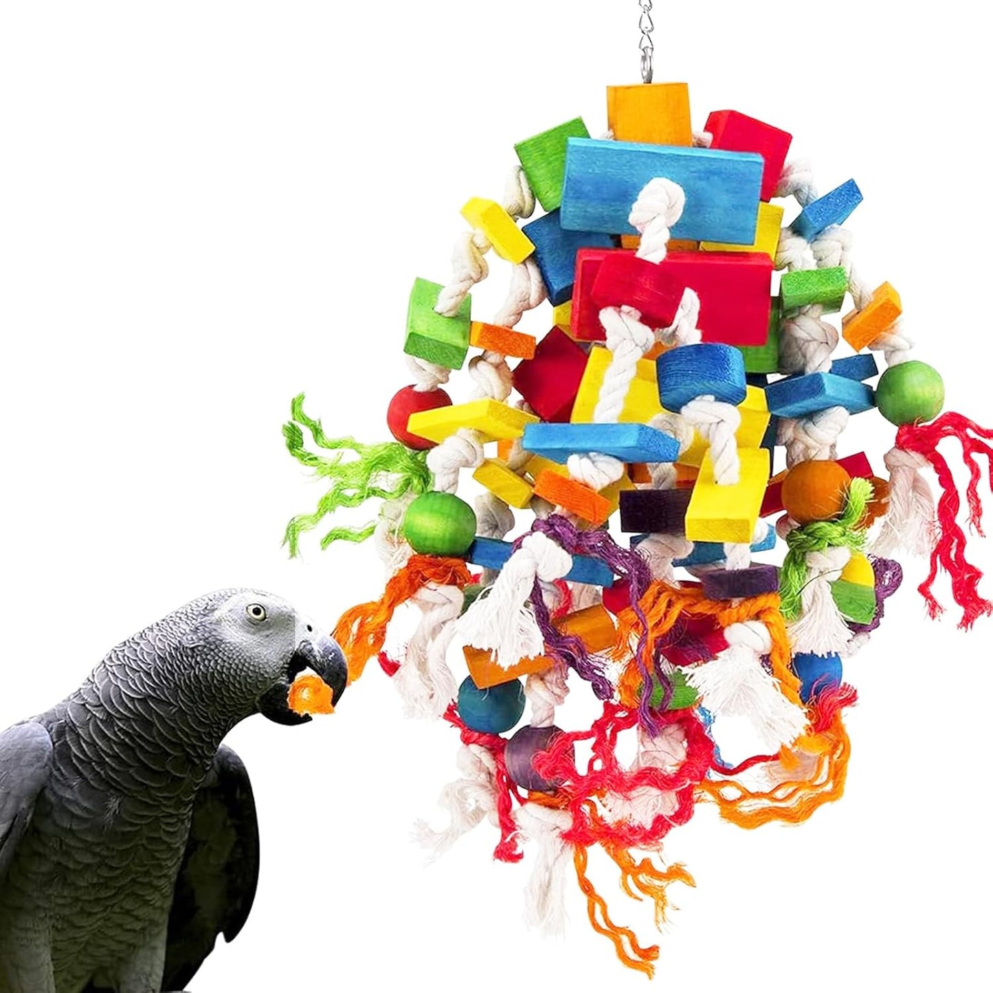 MQUPIN Large Parrot Toys Bird toys, Strong Chewing Quaker Parrot Toys,100% Natural Multicolored Wooden Blocks Parrot Cage Bite Toy for Large Medium Birds Macaws African Grey Parrot Toys(Colorful) - Comfort Style