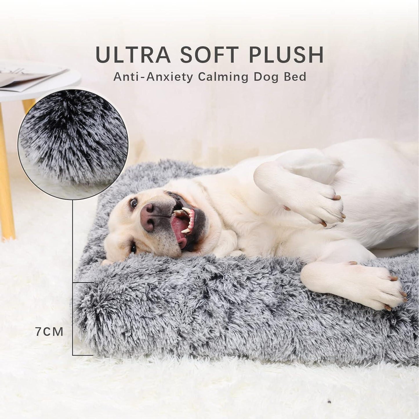Jaspuriea Large Dog Bed Washable Dog Crate Mattress Calming Fluffy Anti Anxiety Dog Beds Deluxe Plush Dog Mat with Anti-Slip Bottom,90x60x8cm - Comfort Style