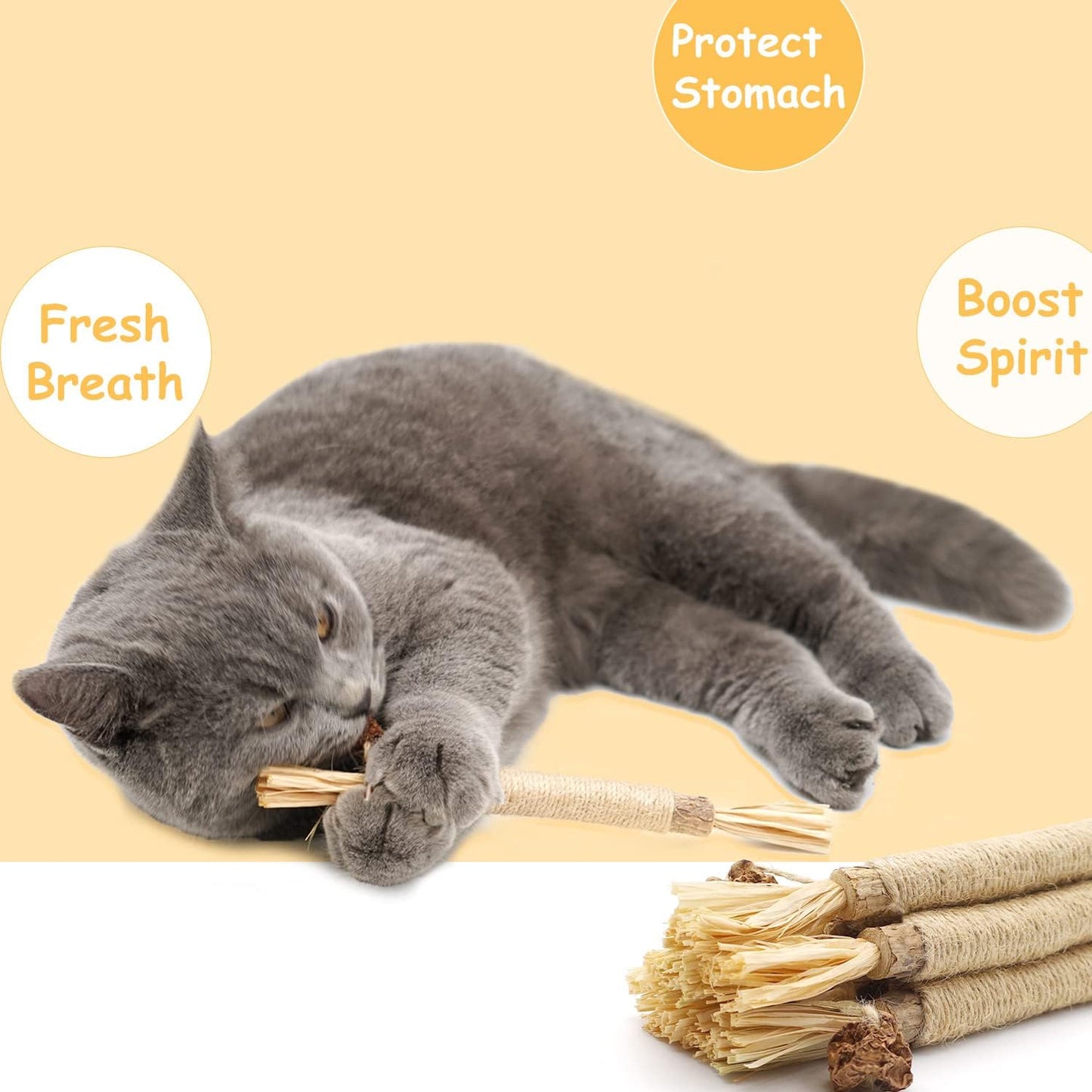 flowerstarry 6 Packs Natural Matatabi Silvervine Chew Sticks, Natural Cat Teeth Nip Cleaning Catnip Toys for Indoor Kitten Teething and Stress - Comfort Style