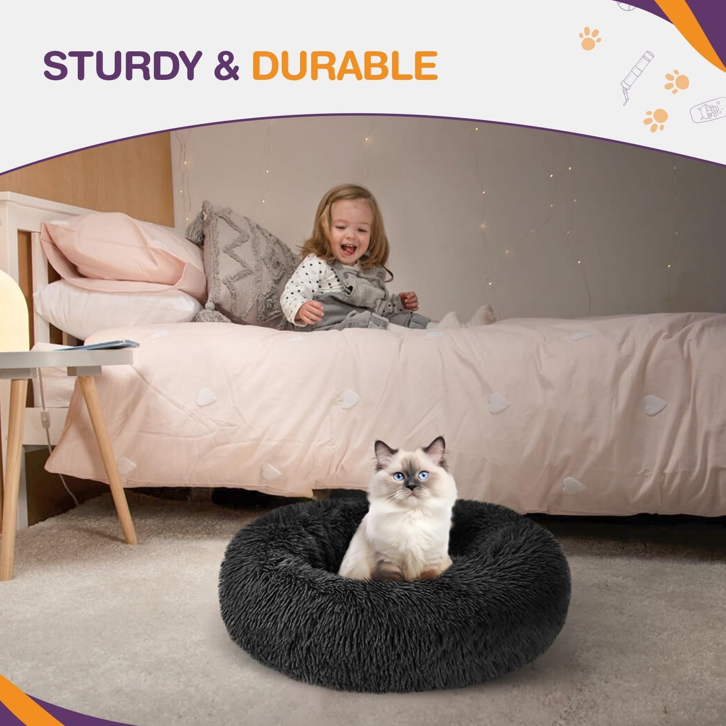 ELYF 50cm Dark Grey Donut Cat Beds for Indoor Cats Clearance, Kitten Bed and Puppy Bed with Anti-Slip Waterproof Bottom, Fluffy Cosy Pet Bedding & Furniture for Small Dog Bed Clearance, Large Cat Bed - Comfort Style