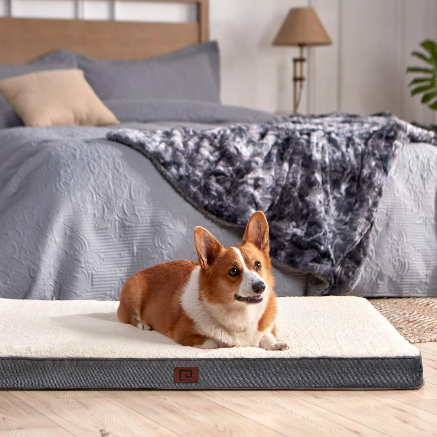 EHEYCIGA Orthopedic Dog Beds Large Mattress with Removable Washable Cover for Crate, Grey, 91x68x9cm - Comfort Style