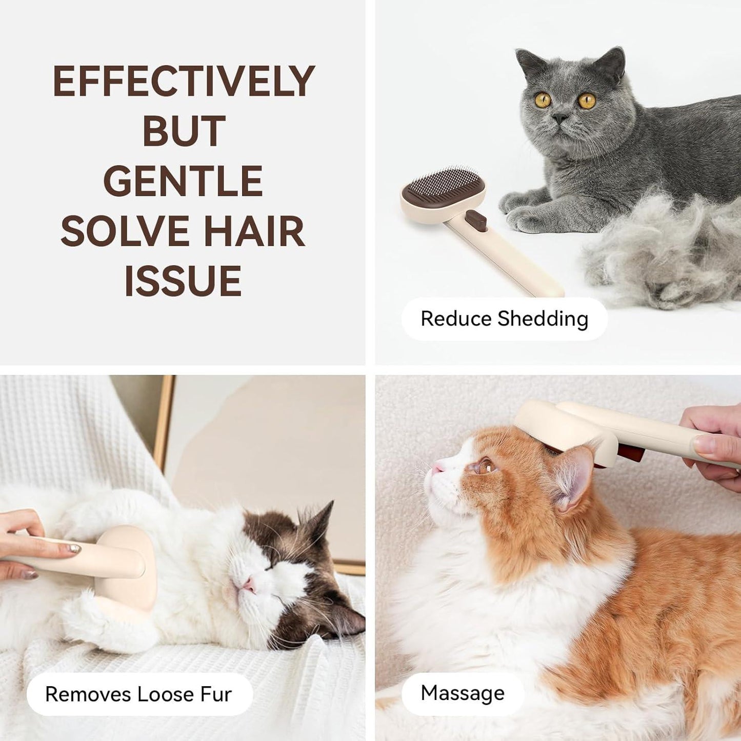 aumuca Cat Brush with Release Button, Cat Grooming Brush for Long or Short Haired Cats, Cat Hair Brush for Shedding Cat Comb for Pets Removing Loose Fur and Massage, White - Comfort Style