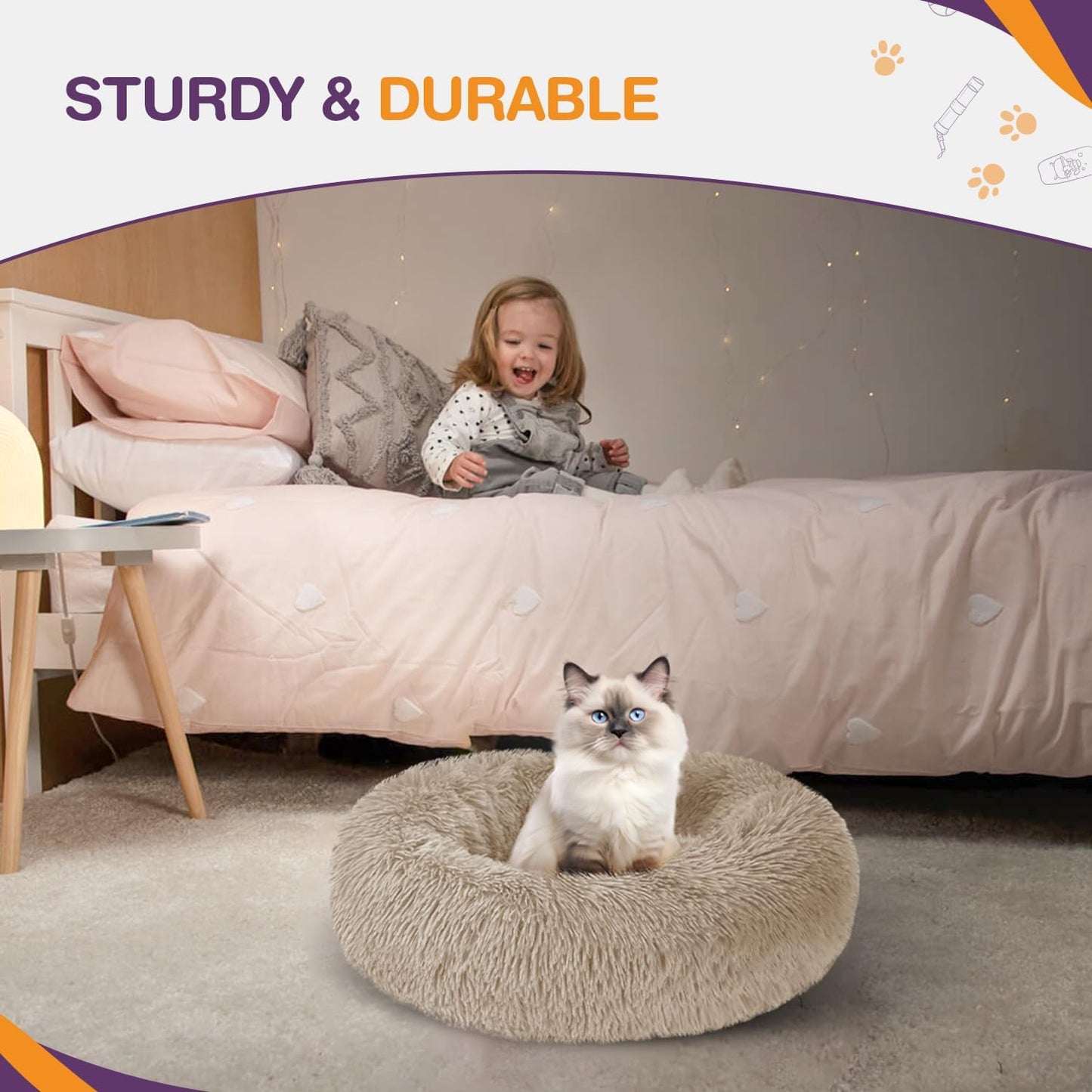 ELYF 50cm Dark Grey Donut Cat Beds for Indoor Cats Clearance, Kitten Bed and Puppy Bed with Anti-Slip Waterproof Bottom, Fluffy Cosy Pet Bedding & Furniture for Small Dog Bed Clearance, Large Cat Bed - Comfort Style