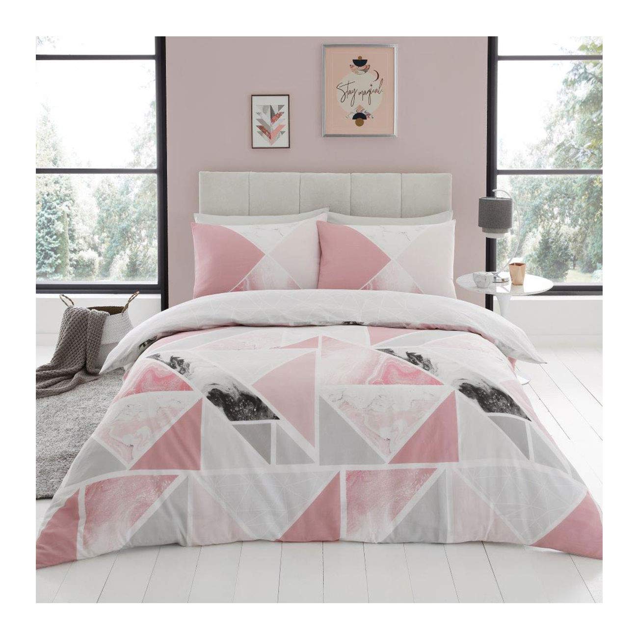 GC GAVENO CAVAILIA Metalic Marble Duvet Cover Sets, Reversible Triangle Bedding Double Bed Set, Washable Quilt Covers - Comfort Style