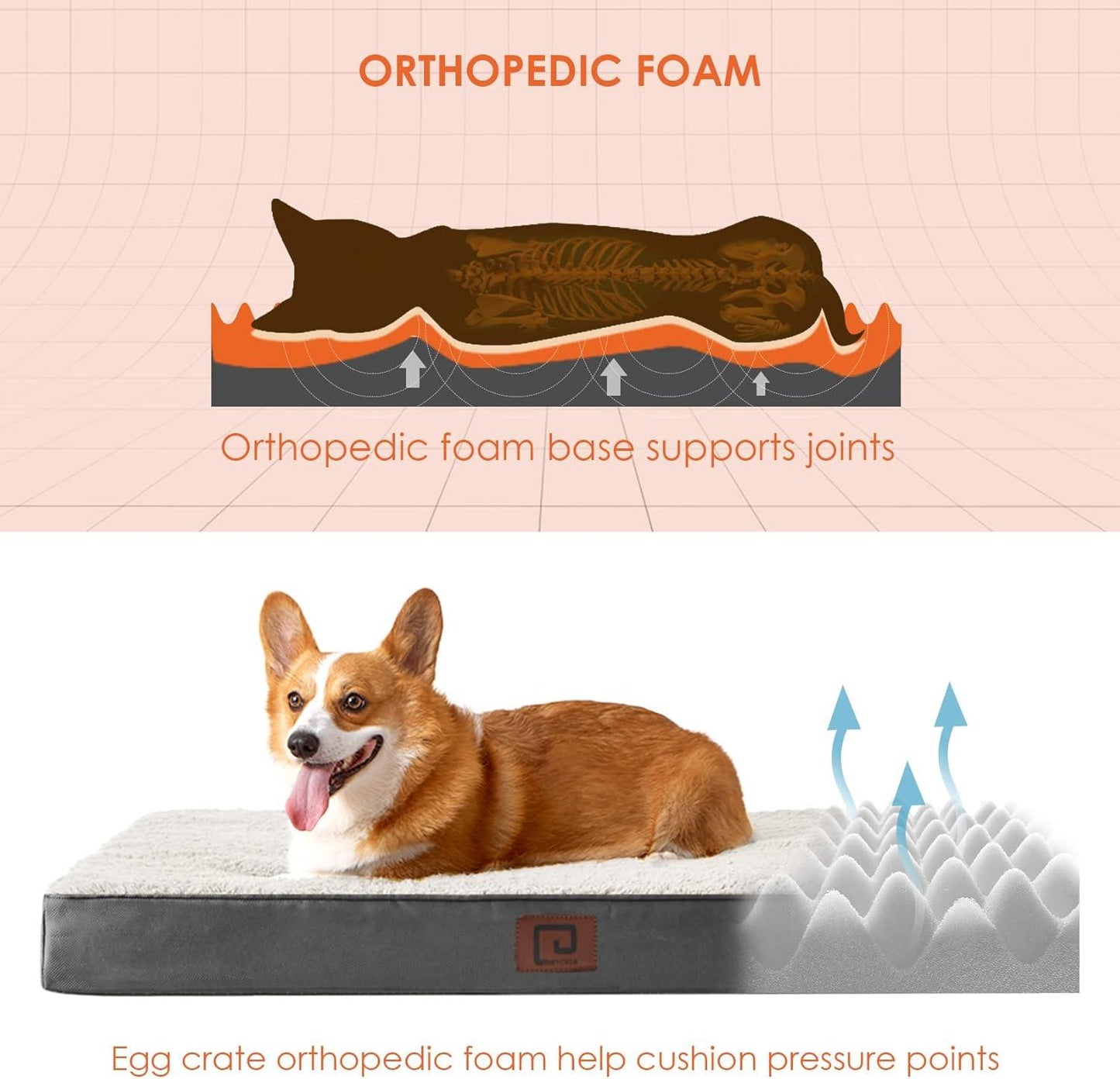 EHEYCIGA Orthopedic Dog Beds Large Mattress with Removable Washable Cover for Crate, Grey, 91x68x9cm - Comfort Style
