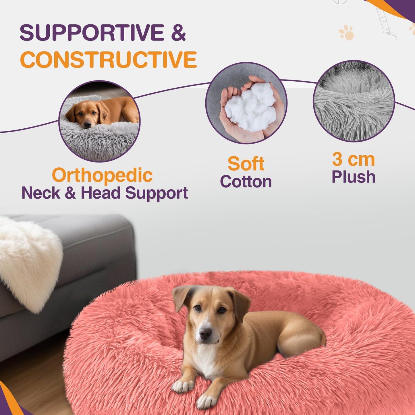 ELYF 50cm Dark Grey Donut Cat Beds for Indoor Cats Clearance, Kitten Bed and Puppy Bed with Anti-Slip Waterproof Bottom, Fluffy Cosy Pet Bedding & Furniture for Small Dog Bed Clearance, Large Cat Bed - Comfort Style