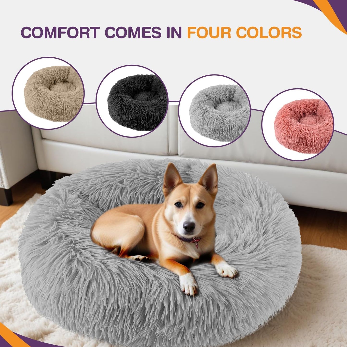 ELYF 50cm Dark Grey Donut Cat Beds for Indoor Cats Clearance, Kitten Bed and Puppy Bed with Anti-Slip Waterproof Bottom, Fluffy Cosy Pet Bedding & Furniture for Small Dog Bed Clearance, Large Cat Bed - Comfort Style