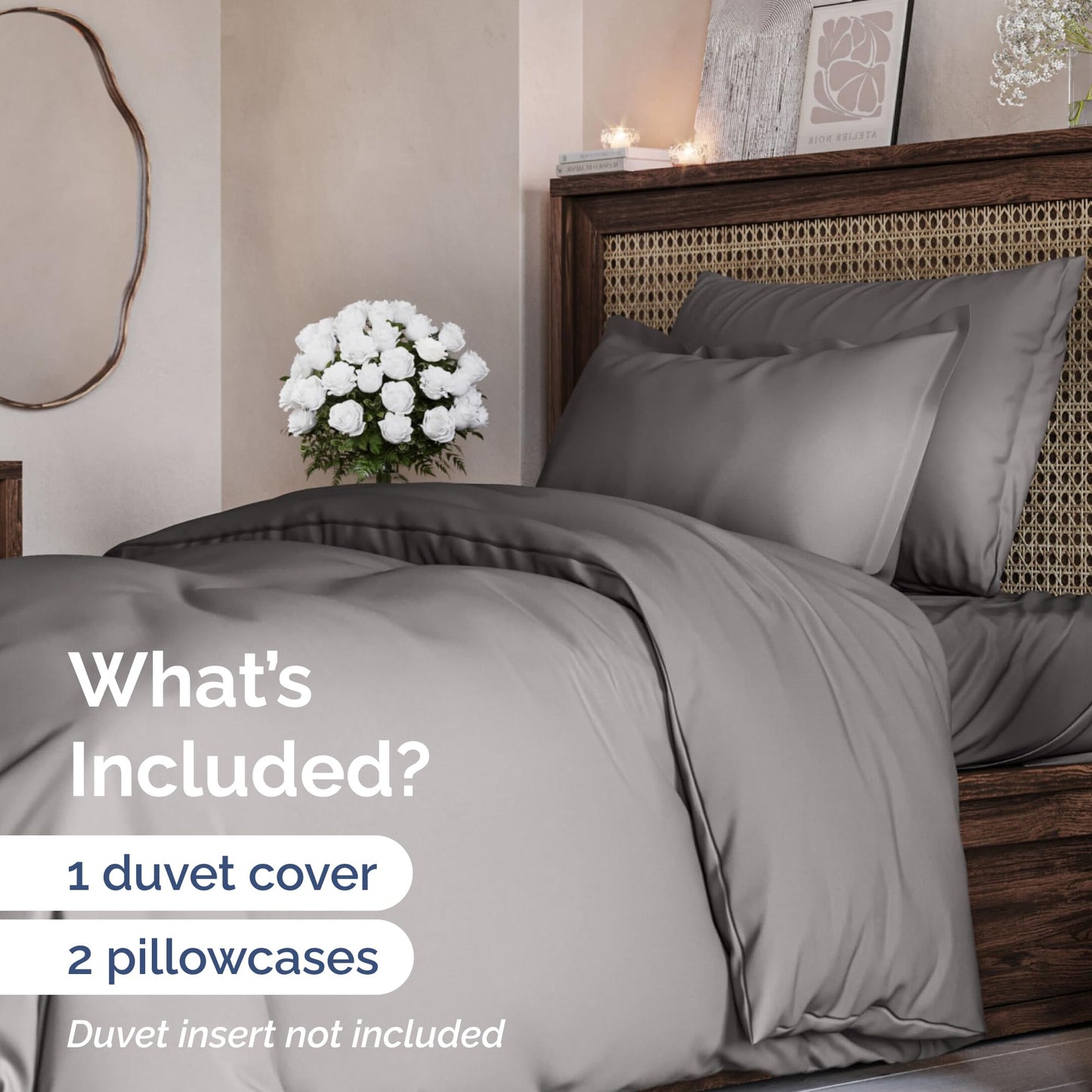 Bedding Duvet Quilt Cover Set with 2 Pillowcases - Hotel Quality - Cooling, Wrinkle-Free, Machine Washable with Zipper & Corner Ties - Super Soft Microfibre-Polyester - Comfort Style