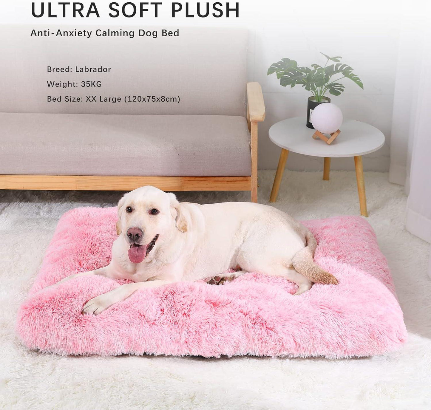 Jaspuriea Large Dog Bed Washable Dog Crate Mattress Calming Fluffy Anti Anxiety Dog Beds Deluxe Plush Dog Mat with Anti-Slip Bottom,90x60x8cm - Comfort Style