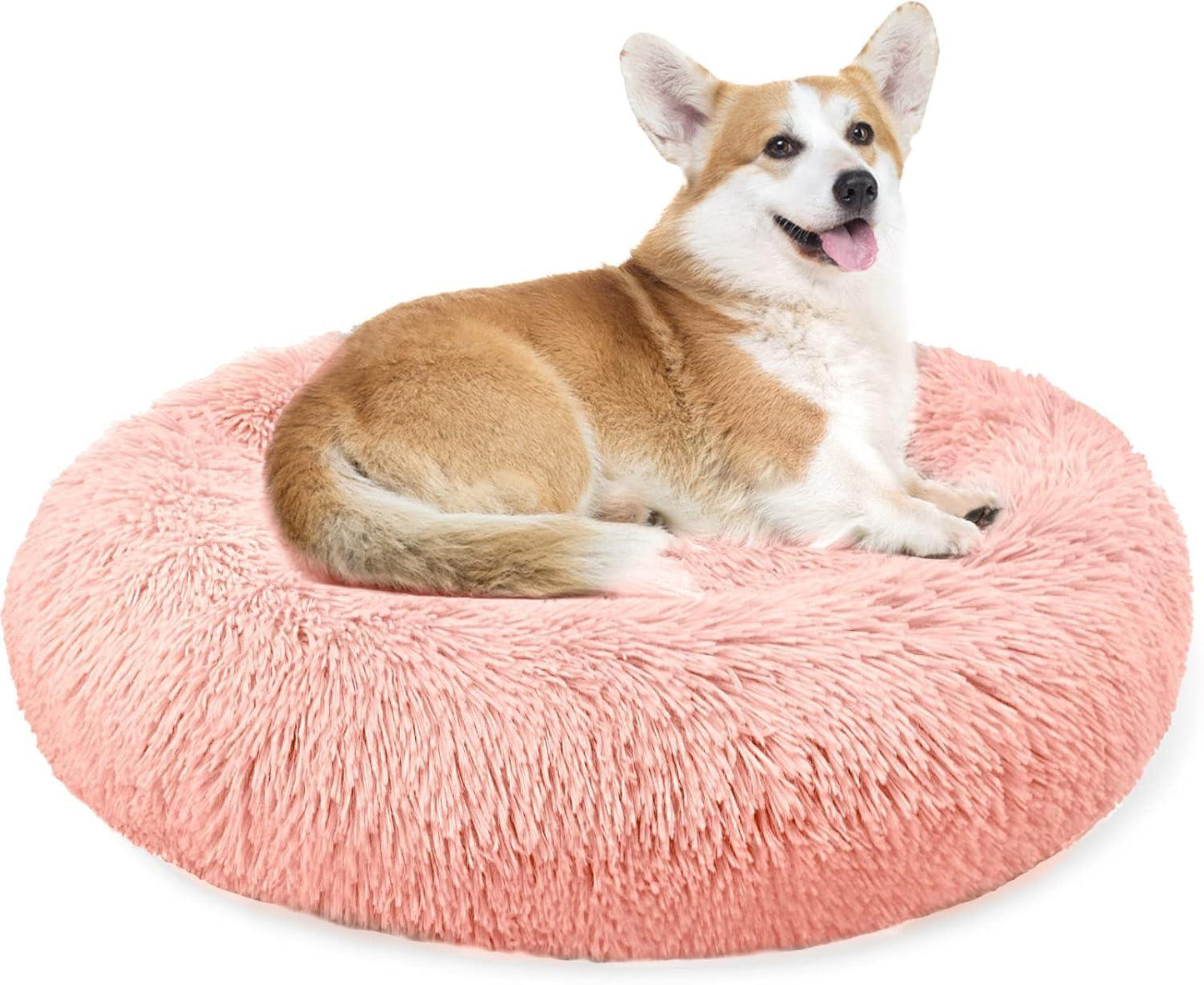 Enjamoy Plush Donut Dog Bed, Calming Round Dog Cat Bed Soft and Fluffy Cuddler Pet Cushion Self-Warming Puppy Beds Machine Washable, Grey 50cm - Comfort Style
