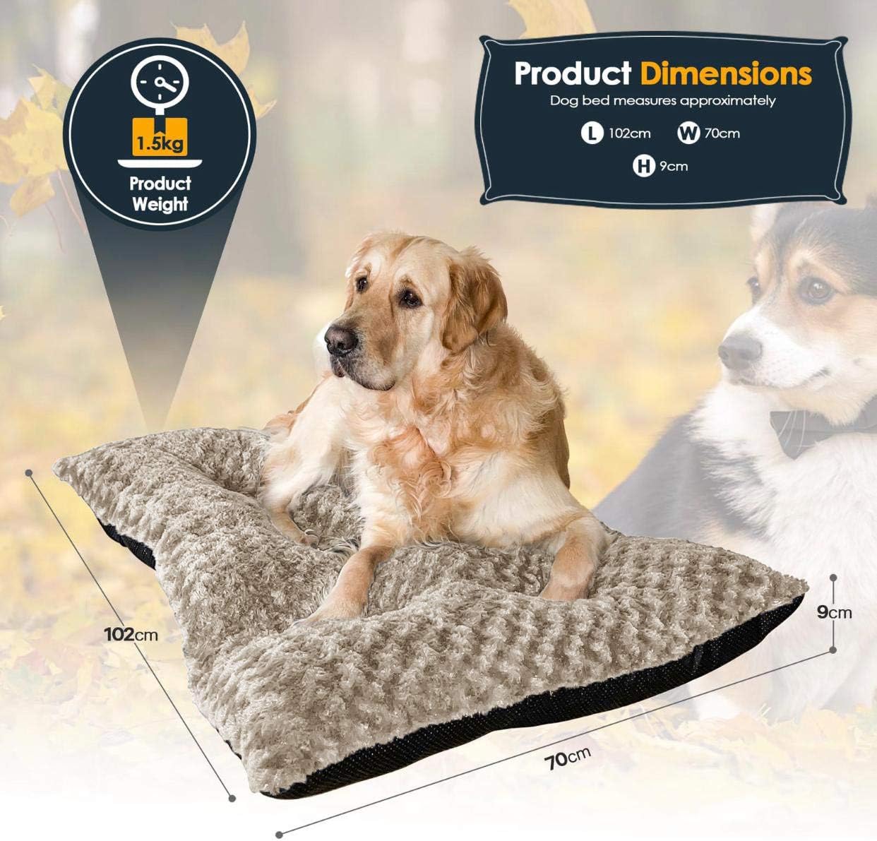 Victoria & Carter Large Dog Bed (102 x 70cm) Ultra Soft Pet Bed, Premium Plush Mattress Cushion For Medium Or Large Size Pets, Can Be Used For Dog Crate. Machine Wash & Dryer Friendly. (Light Grey) - Comfort Style