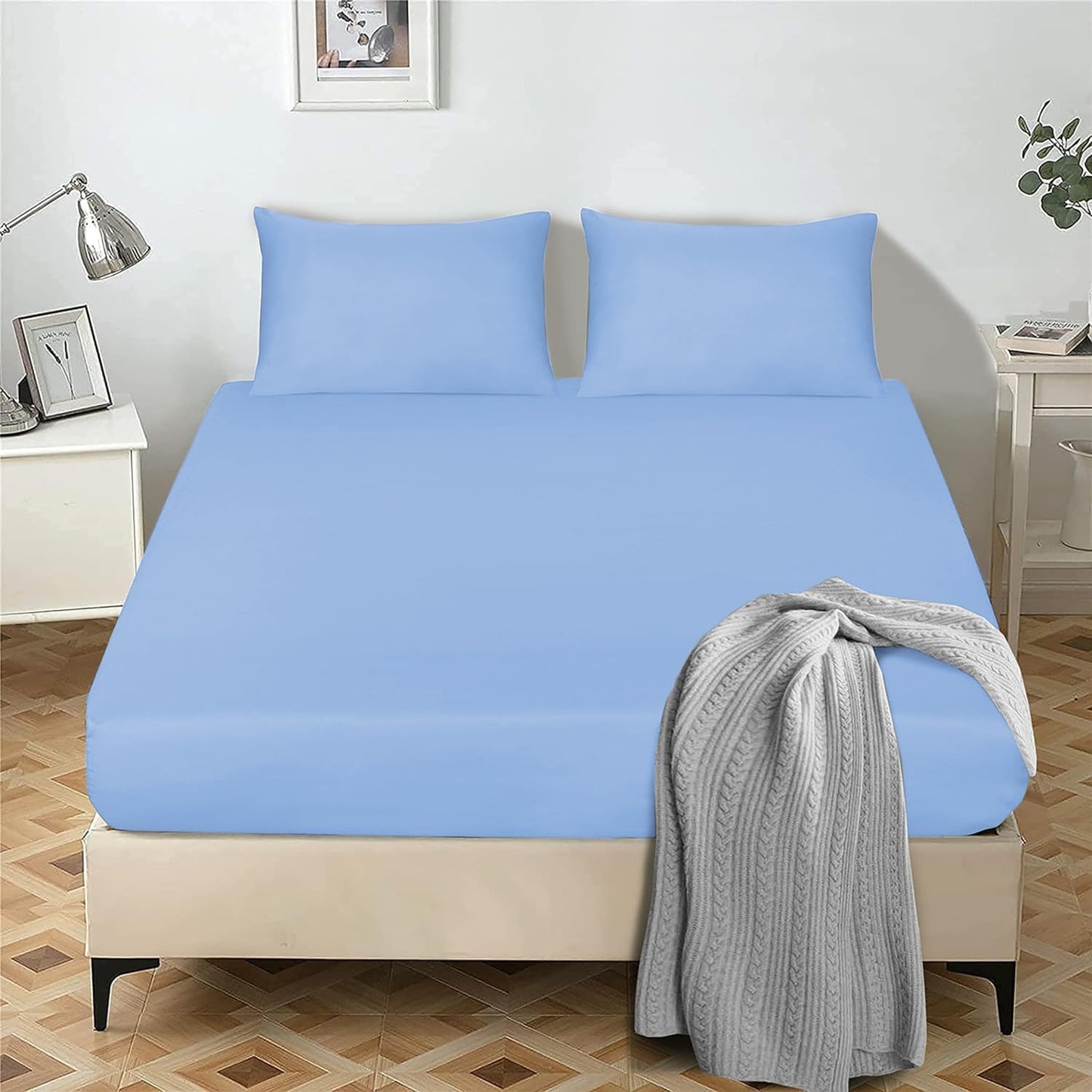 Fitted Sheet 25 cm Deep Brushed Microfiber Ultra Soft No-Iron Wrinkle-Resistant Plain Dyed Fitted Bed Sheets Hypoallergenic Breathable Sheets