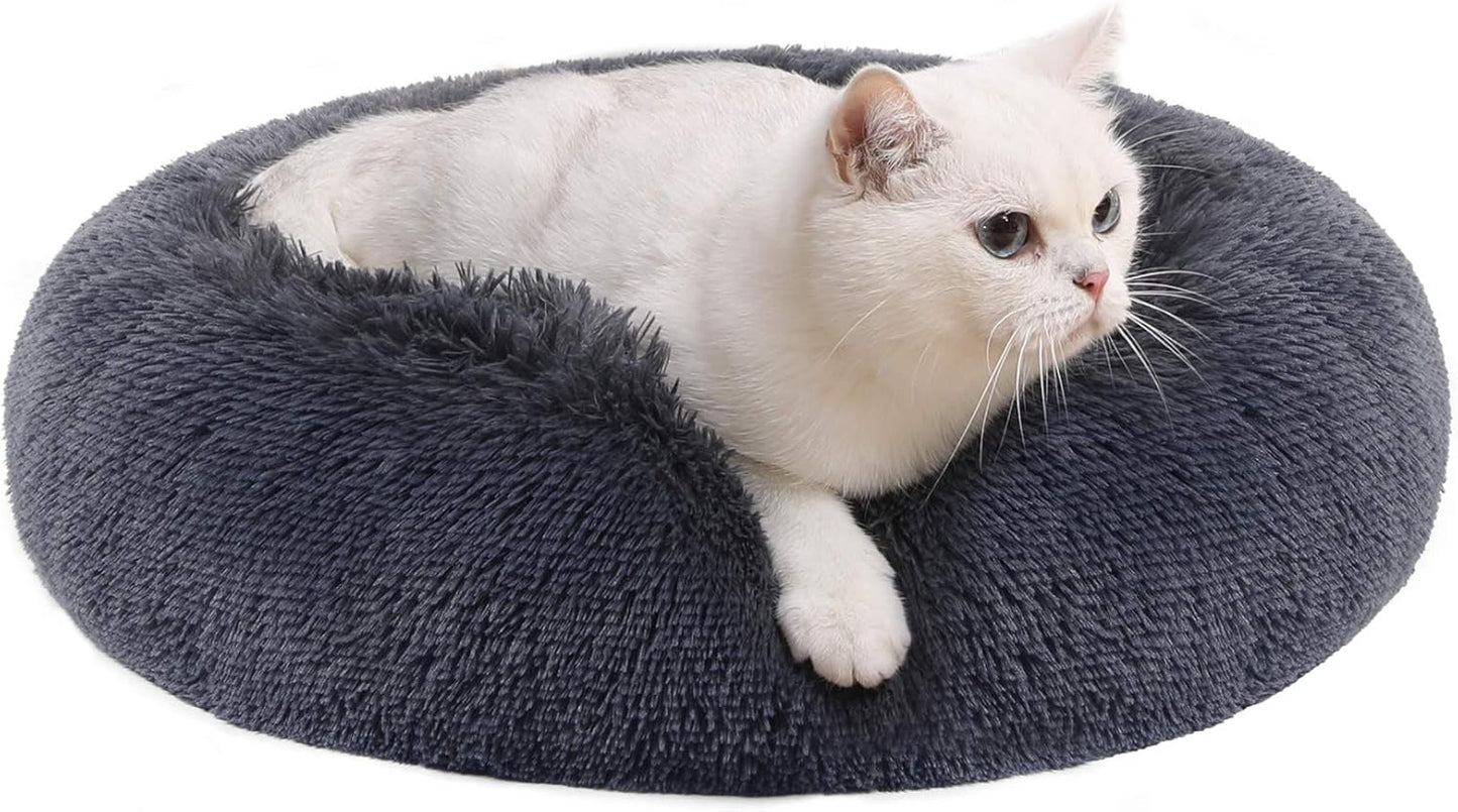 Feandrea Dog Bed, Donut Cat Bed, Fluffy Calming Pet Bed with Removable, Washable Cover, Soft Long Plush, 50 cm, Grey - Comfort Style