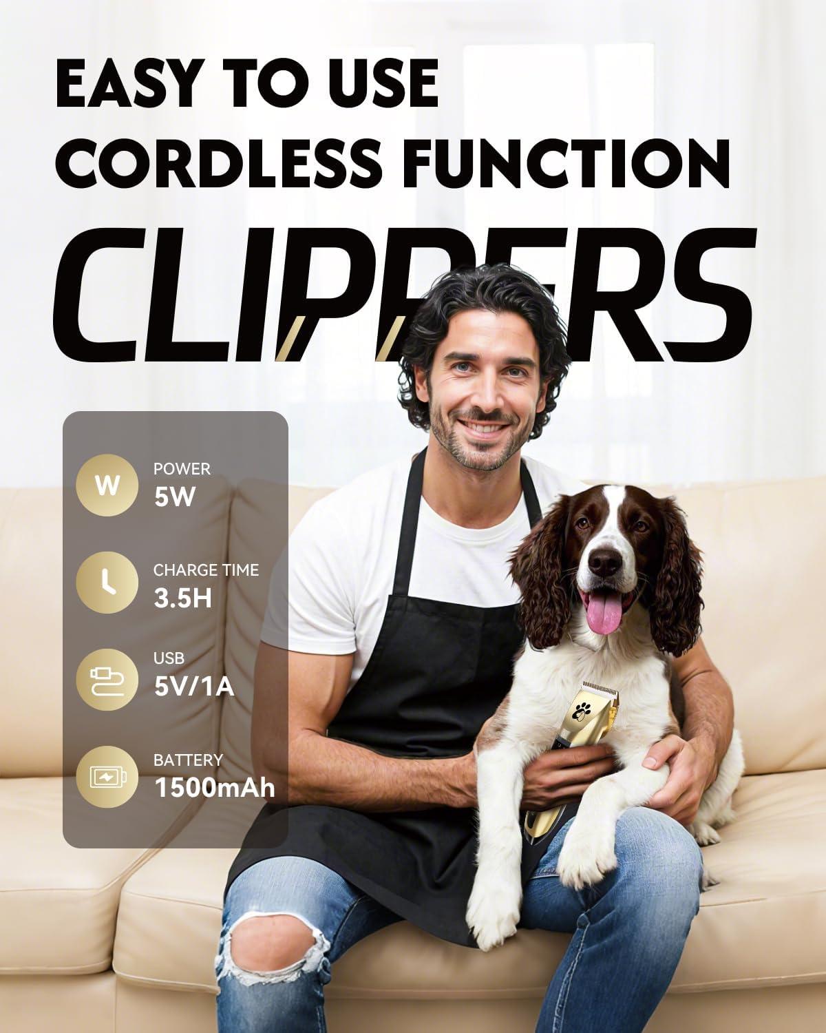 Dog Clippers Cordless, Professional Dog Trimmer, 2-Speed Low Noise Dog Grooming Kit, Pet Trimmer for Small Large Thick Hair Dogs - Comfort Style