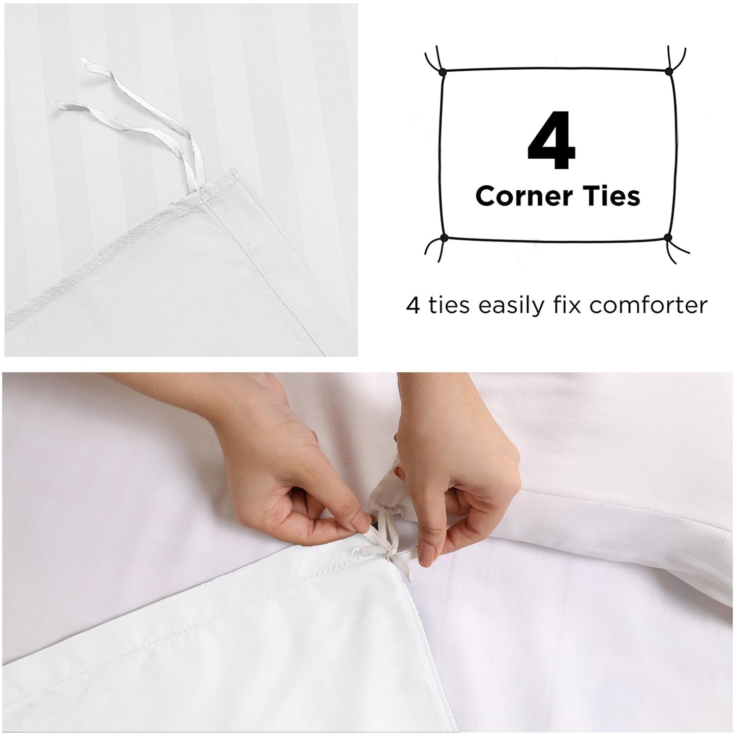 MOONLIGHT20015 Duvet Set Reversible Stripes Satin Double Bedding Set with 2 Pillowcases Soft Hypoallergenic Duvet Cover - Comfort Style