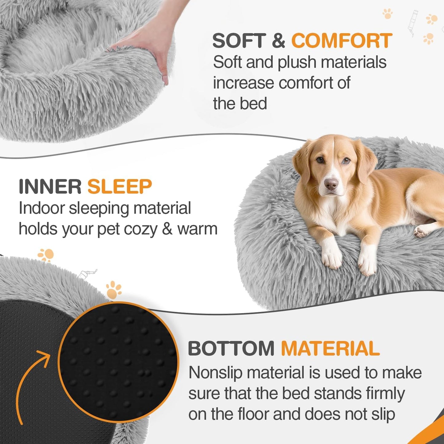 ELYF 50cm Dark Grey Donut Cat Beds for Indoor Cats Clearance, Kitten Bed and Puppy Bed with Anti-Slip Waterproof Bottom, Fluffy Cosy Pet Bedding & Furniture for Small Dog Bed Clearance, Large Cat Bed - Comfort Style