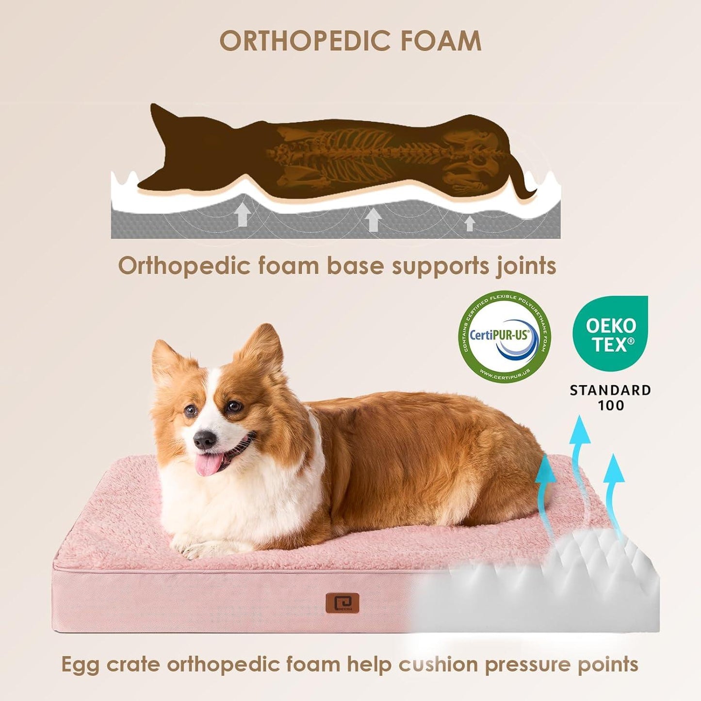 EHEYCIGA Orthopedic Dog Beds Large Mattress with Removable Washable Cover for Crate, Grey, 91x68x9cm - Comfort Style