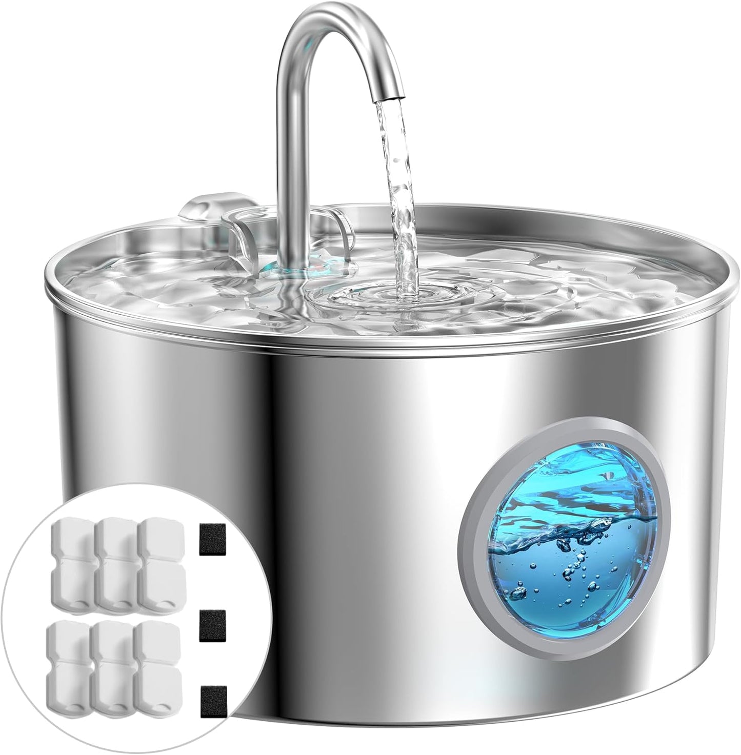 Cat Water Fountain for Drinking: Stainless Steel Cat Fountain - 2.2L Water Fountain Cat Bowl - Pet Water Fountain - Cat Drinking Fountain - Visible Water Level Cat Water Dispensers - GIOTOHUN - Comfort Style