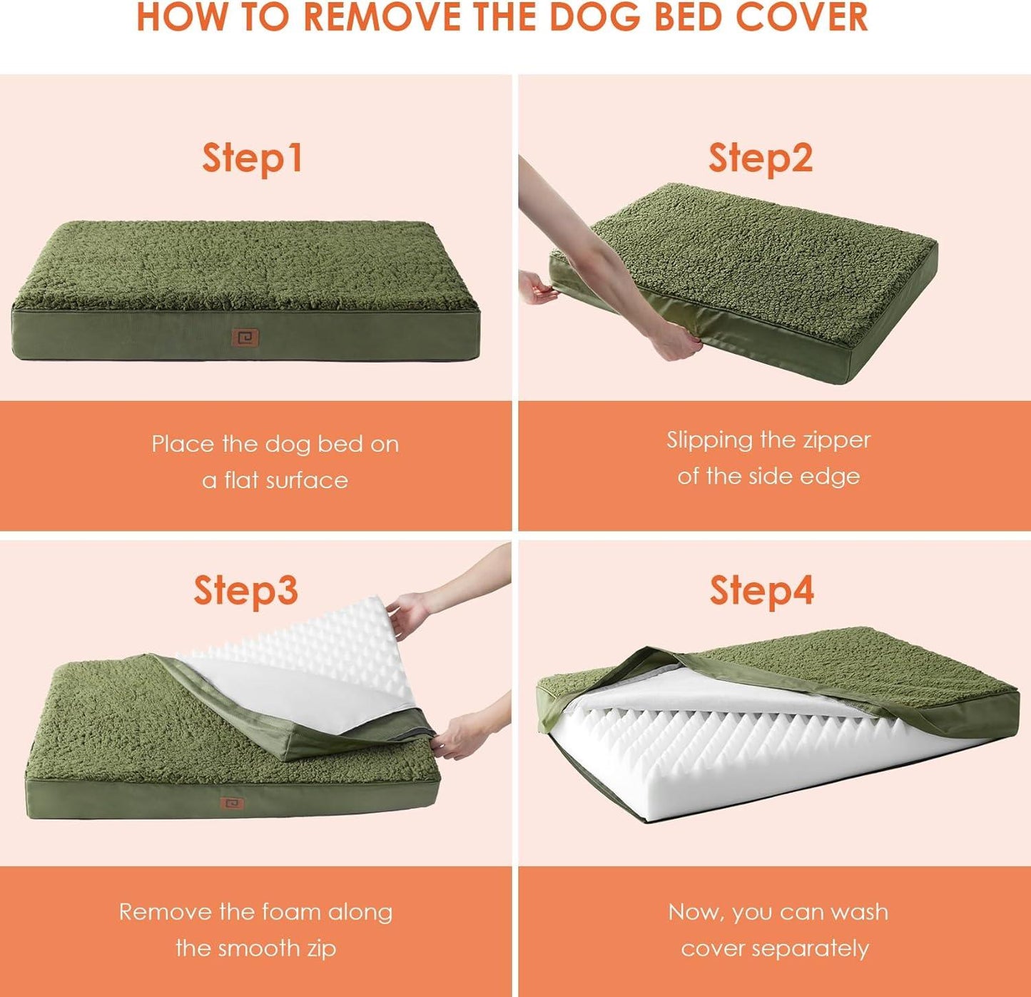 EHEYCIGA Orthopedic Dog Beds Large Mattress with Removable Washable Cover for Crate, Grey, 91x68x9cm - Comfort Style
