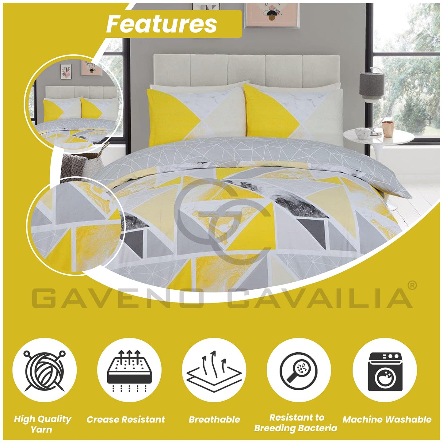 GC GAVENO CAVAILIA Metalic Marble Duvet Cover Sets, Reversible Triangle Bedding Double Bed Set, Washable Quilt Covers - Comfort Style