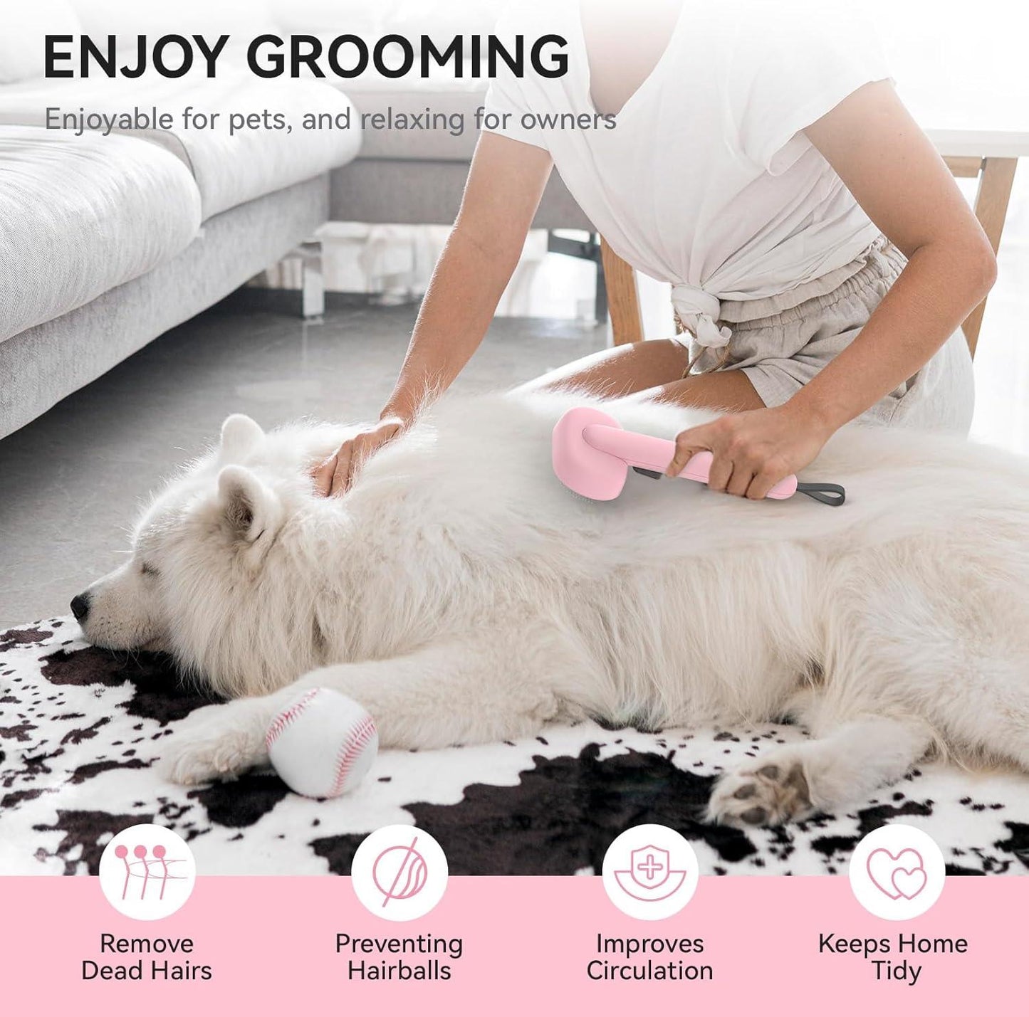 aumuca Cat Brush with Release Button, Cat Grooming Brush for Long or Short Haired Cats, Cat Hair Brush for Shedding Cat Comb for Pets Removing Loose Fur and Massage, White - Comfort Style