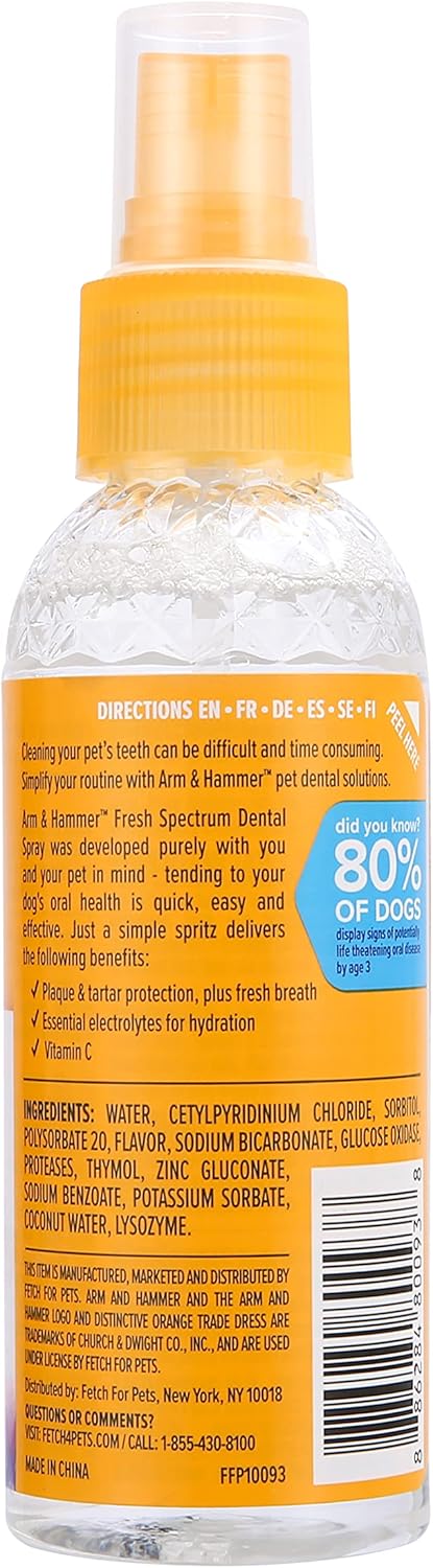 ARM & HAMMER Fresh Spectrum Coconut Mint Dog Dental Spray, 118ml, Best Dental Care for Dogs, Removes Plaque & Tartar, Freshens Breath, Gum & Teeth Cleaning, No Brushing, Easy to Use Pet Oral Hygiene - Comfort Style