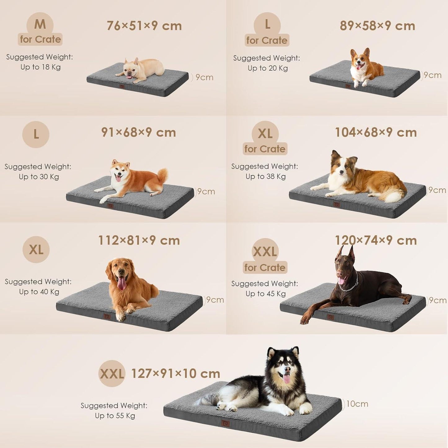 EHEYCIGA Orthopedic Dog Beds Large Mattress with Removable Washable Cover for Crate, Grey, 91x68x9cm - Comfort Style