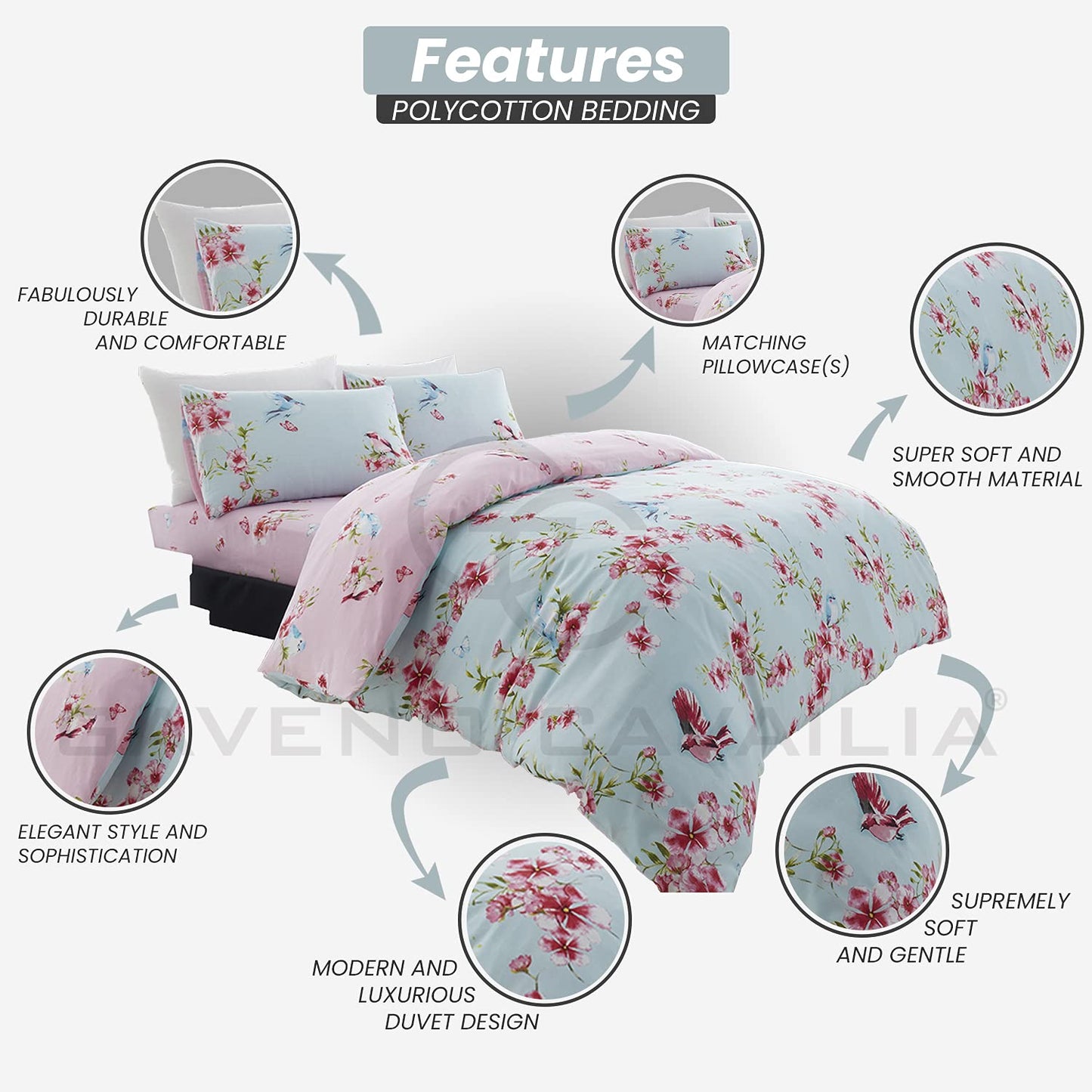 GC GAVENO CAVAILIA Duvet Cover With Pillow Cases - Polycotton Quilt Cover - Bedding Set - Comfort Style