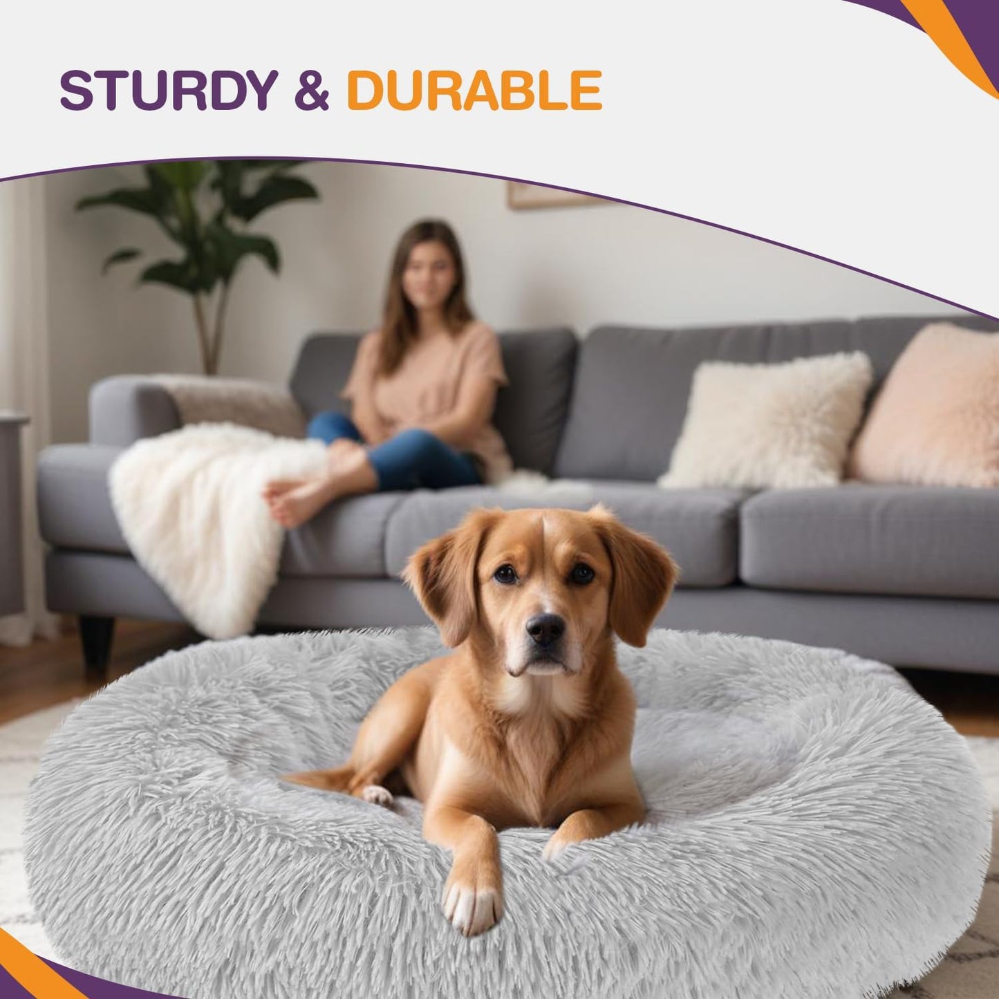 ELYF 50cm Dark Grey Donut Cat Beds for Indoor Cats Clearance, Kitten Bed and Puppy Bed with Anti-Slip Waterproof Bottom, Fluffy Cosy Pet Bedding & Furniture for Small Dog Bed Clearance, Large Cat Bed - Comfort Style