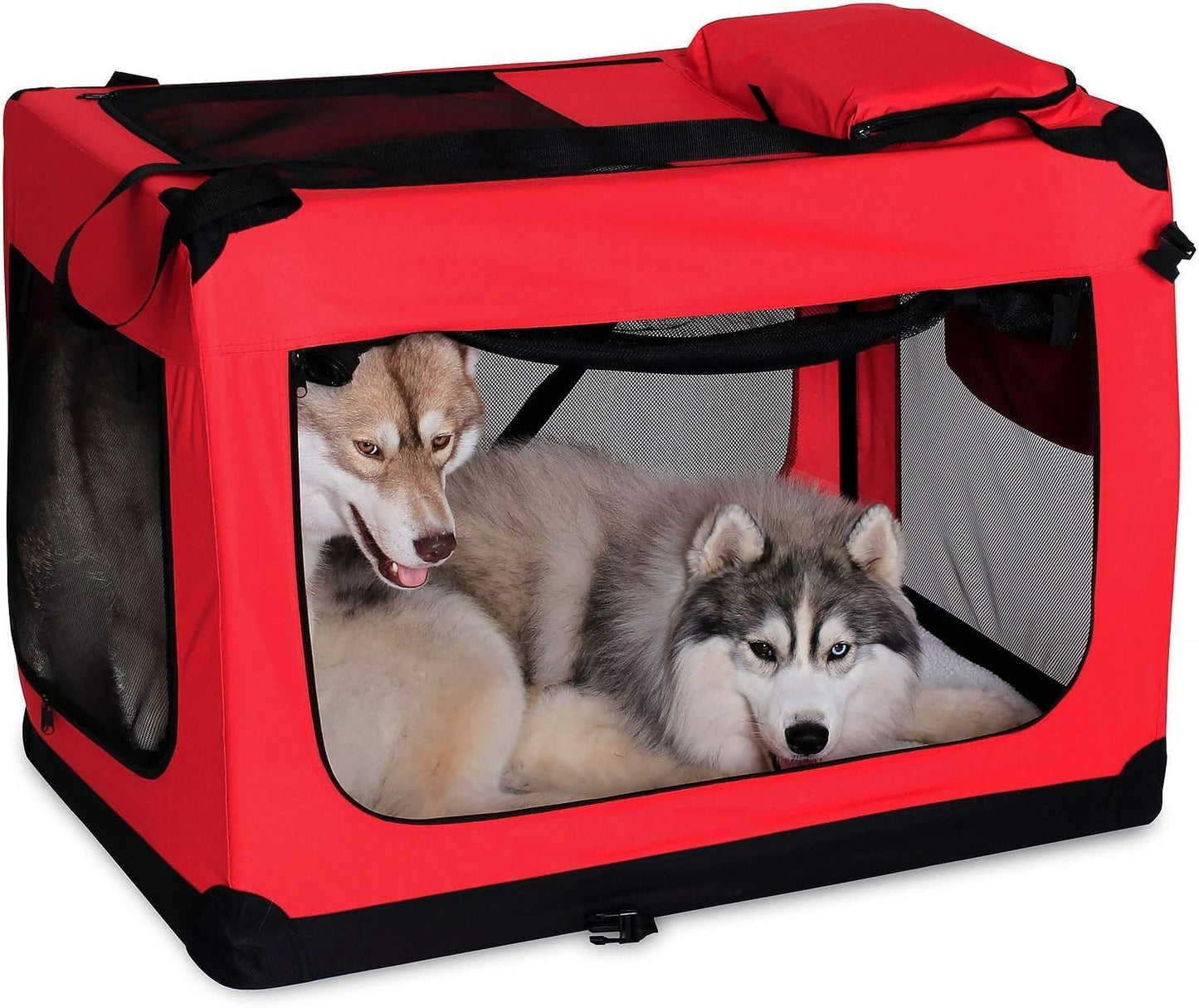 lionto Dog transport box foldable for travel & car, 50x34x36 cm, sturdy transport box with carrying handles & blanket for cats & dogs up to 10 kg, sturdy fabric dog box for small & large, beige - Comfort Style