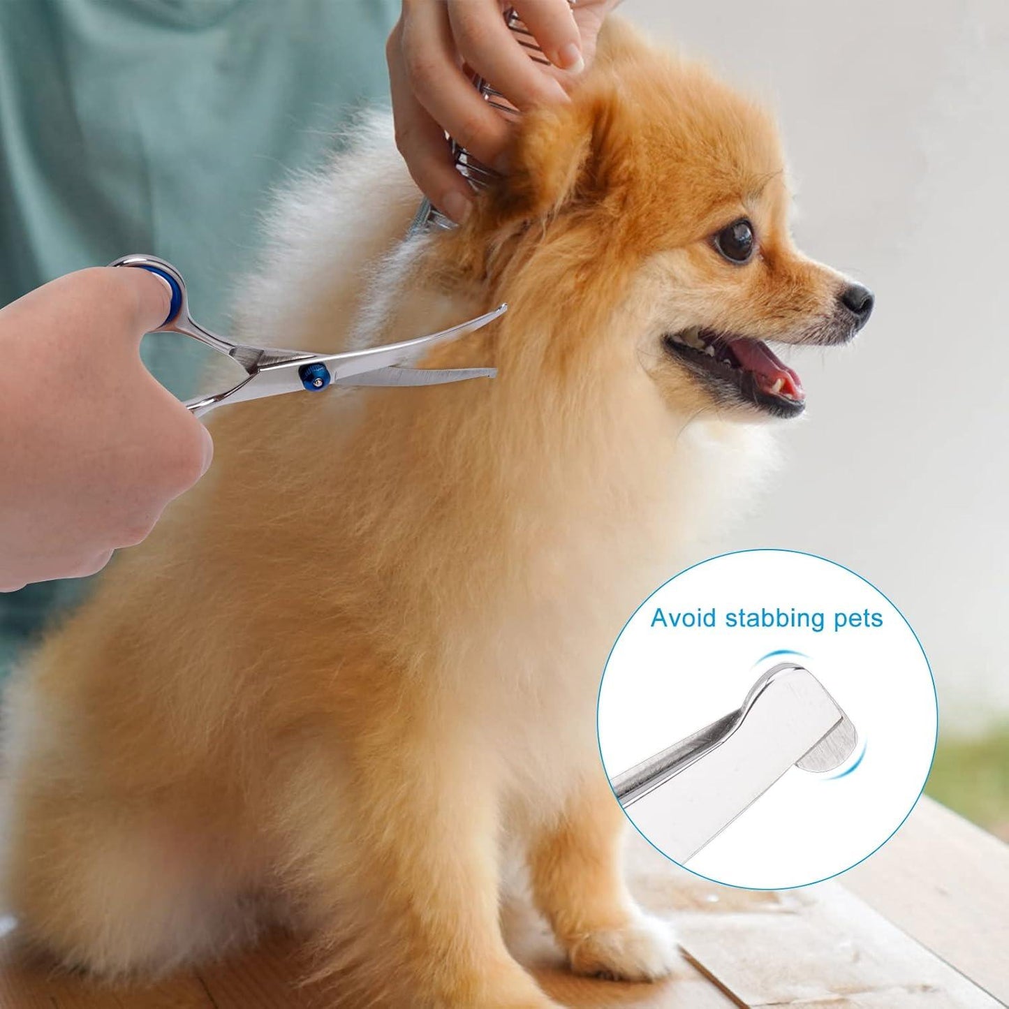 Dog Grooming Scissors with Safety Round Tip, Pet Dog Cat Curved Grooming Shears Scissors, Stainless Steel Pet Grooming Tools (Silver Down Curved Scissor) - Comfort Style