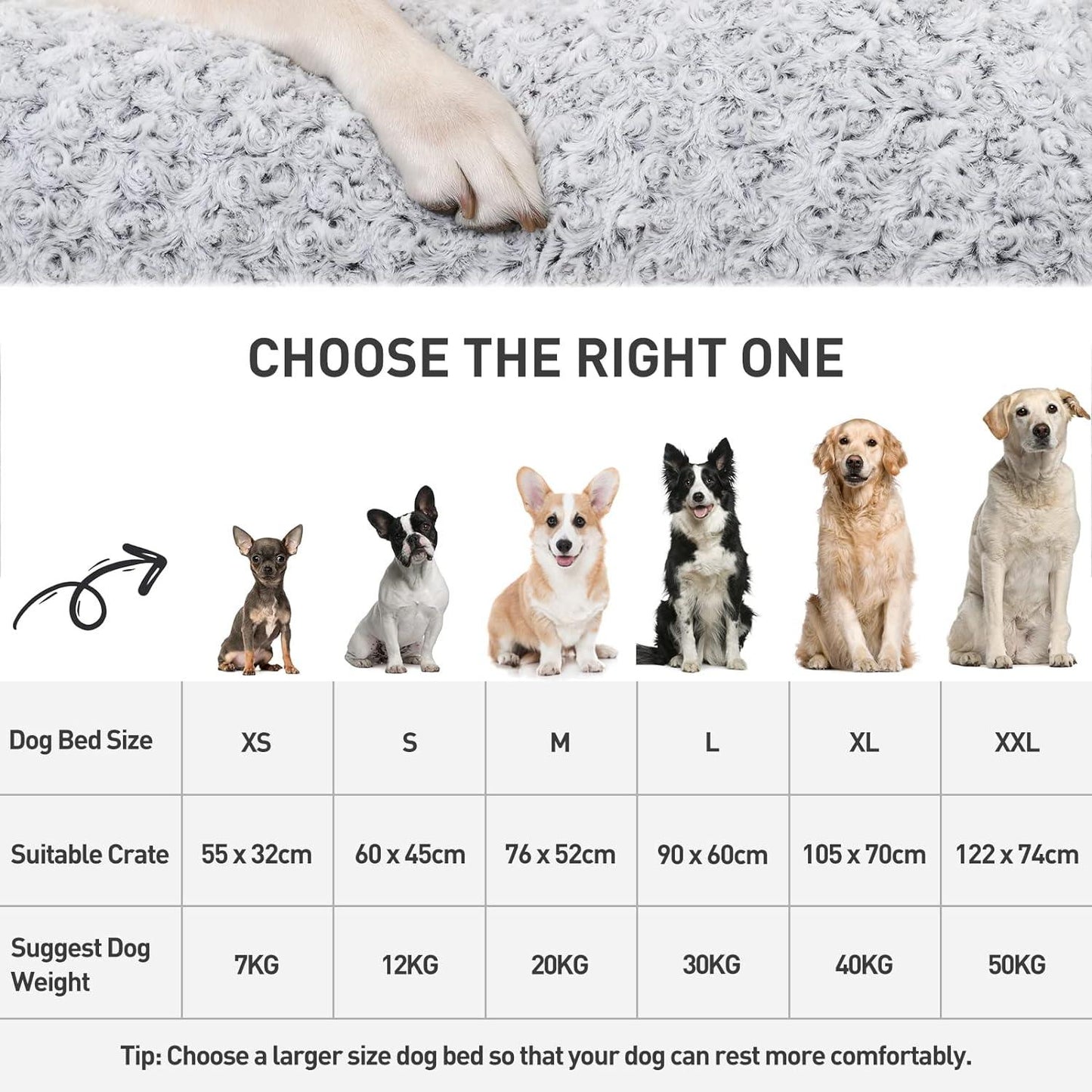 KSIIA Large Dog Bed Washable, Calming Dog Bed, Dog Crate Mattress with Non skid Bottom, Fluffy Anti Anxiety Dog Beds, Pet Beds Pillow Cushion for Dog, Dark Grey, 90x60x8cm - Comfort Style