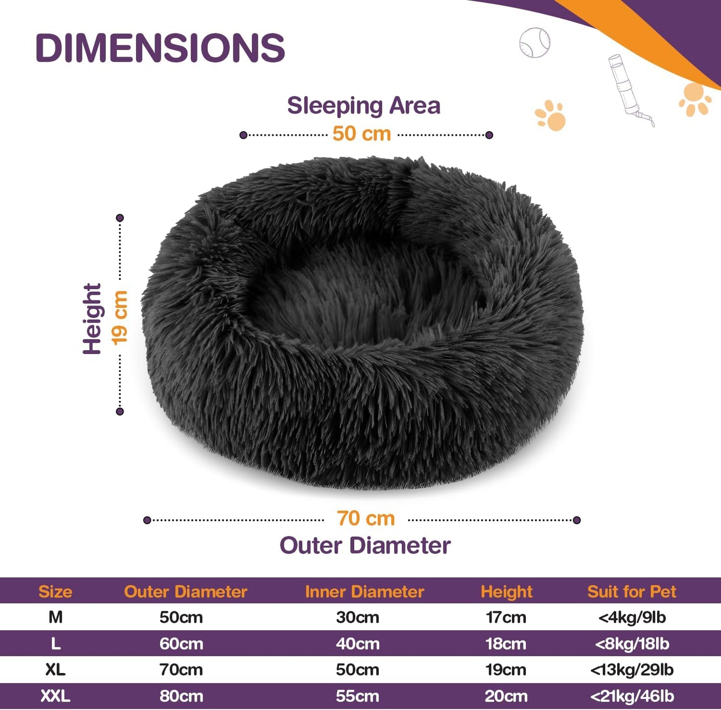 ELYF 50cm Dark Grey Donut Cat Beds for Indoor Cats Clearance, Kitten Bed and Puppy Bed with Anti-Slip Waterproof Bottom, Fluffy Cosy Pet Bedding & Furniture for Small Dog Bed Clearance, Large Cat Bed - Comfort Style