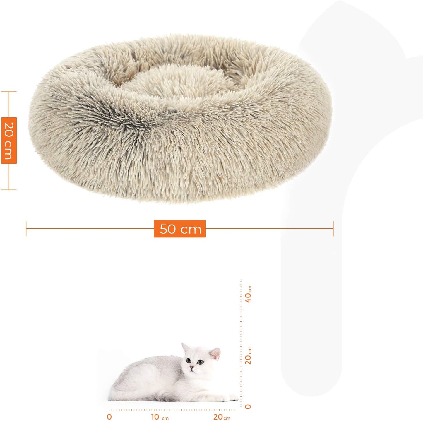 Feandrea Dog Bed, Donut Cat Bed, Fluffy Calming Pet Bed with Removable, Washable Cover, Soft Long Plush, 50 cm, Grey - Comfort Style