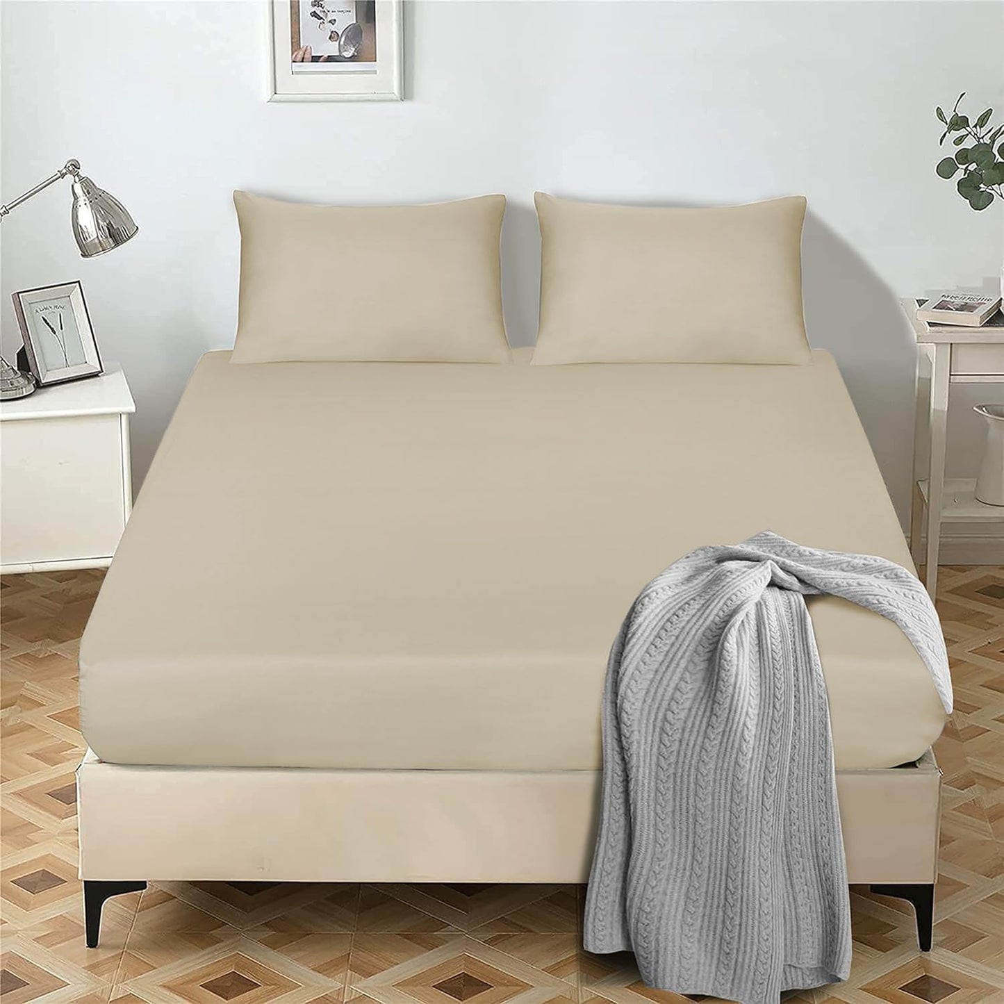 Fitted Sheet 25 cm Deep Brushed Microfiber Ultra Soft No-Iron Wrinkle-Resistant Plain Dyed Fitted Bed Sheets Hypoallergenic Breathable Sheets