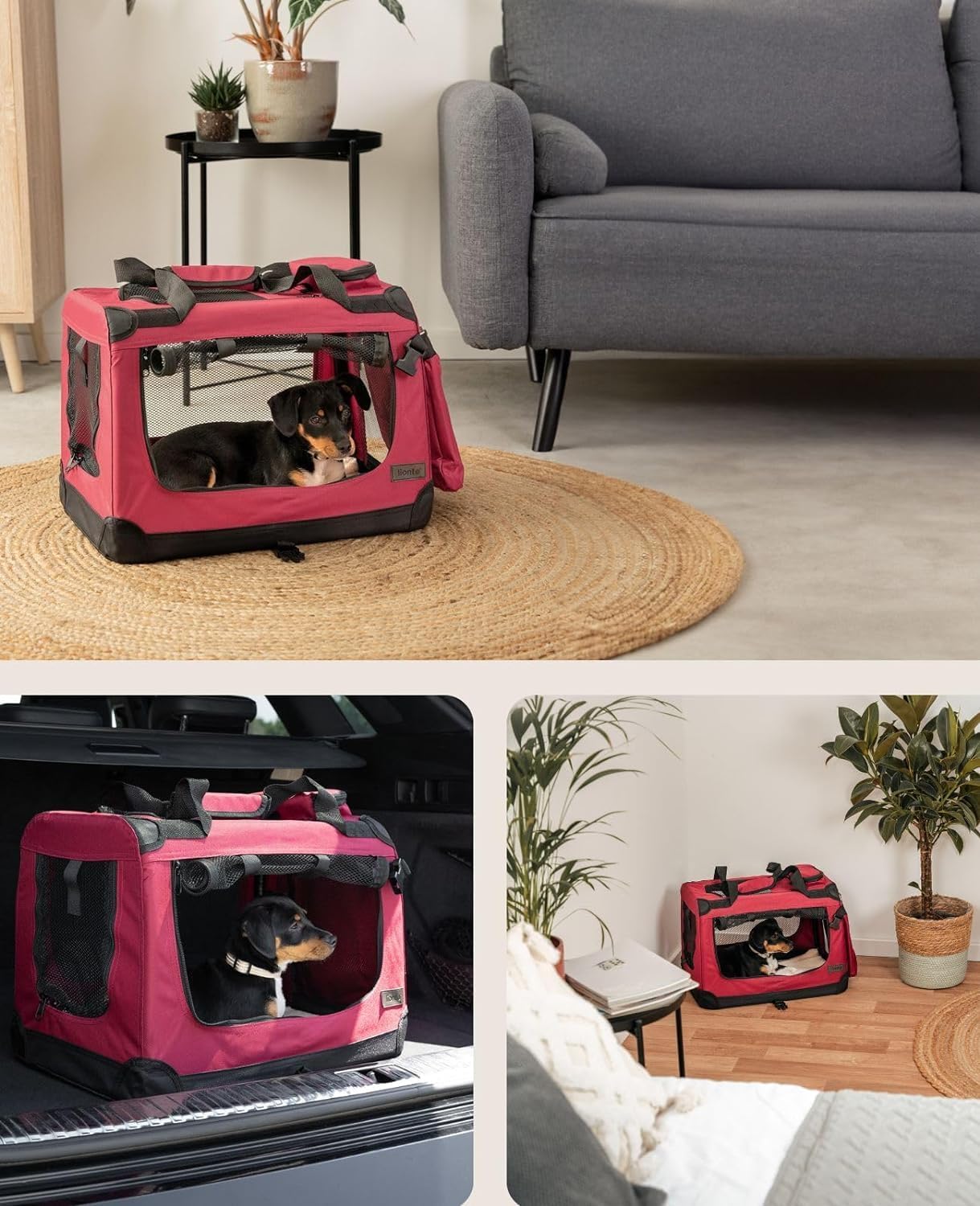 lionto Dog transport box foldable for travel & car, 50x34x36 cm, sturdy transport box with carrying handles & blanket for cats & dogs up to 10 kg, sturdy fabric dog box for small & large, beige - Comfort Style