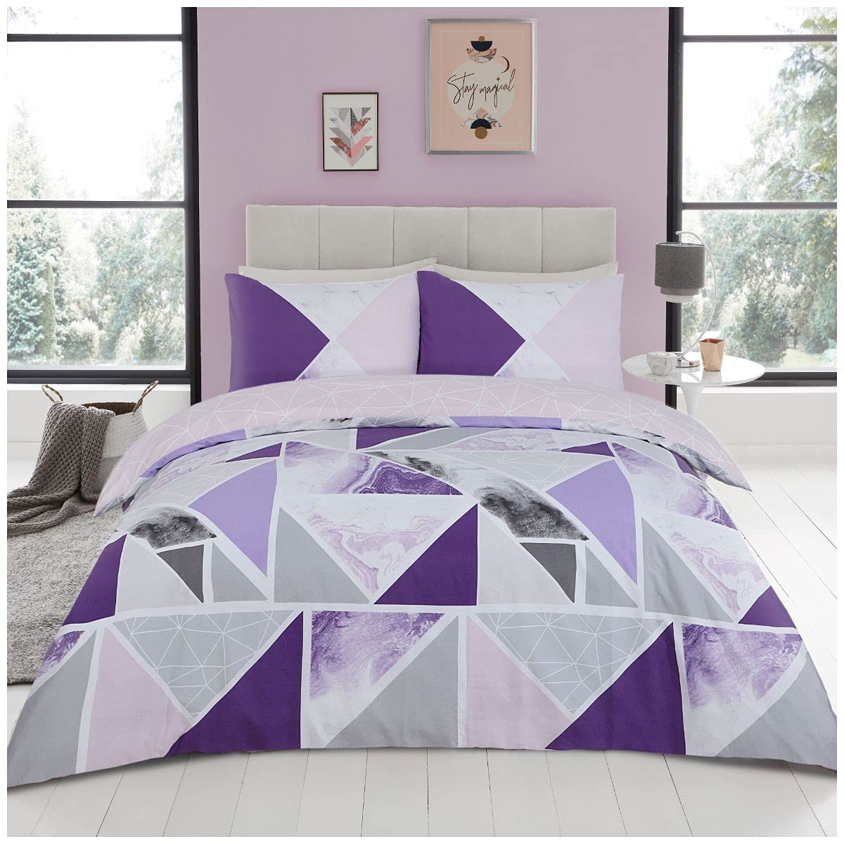 GC GAVENO CAVAILIA Metalic Marble Duvet Cover Sets, Reversible Triangle Bedding Double Bed Set, Washable Quilt Covers - Comfort Style