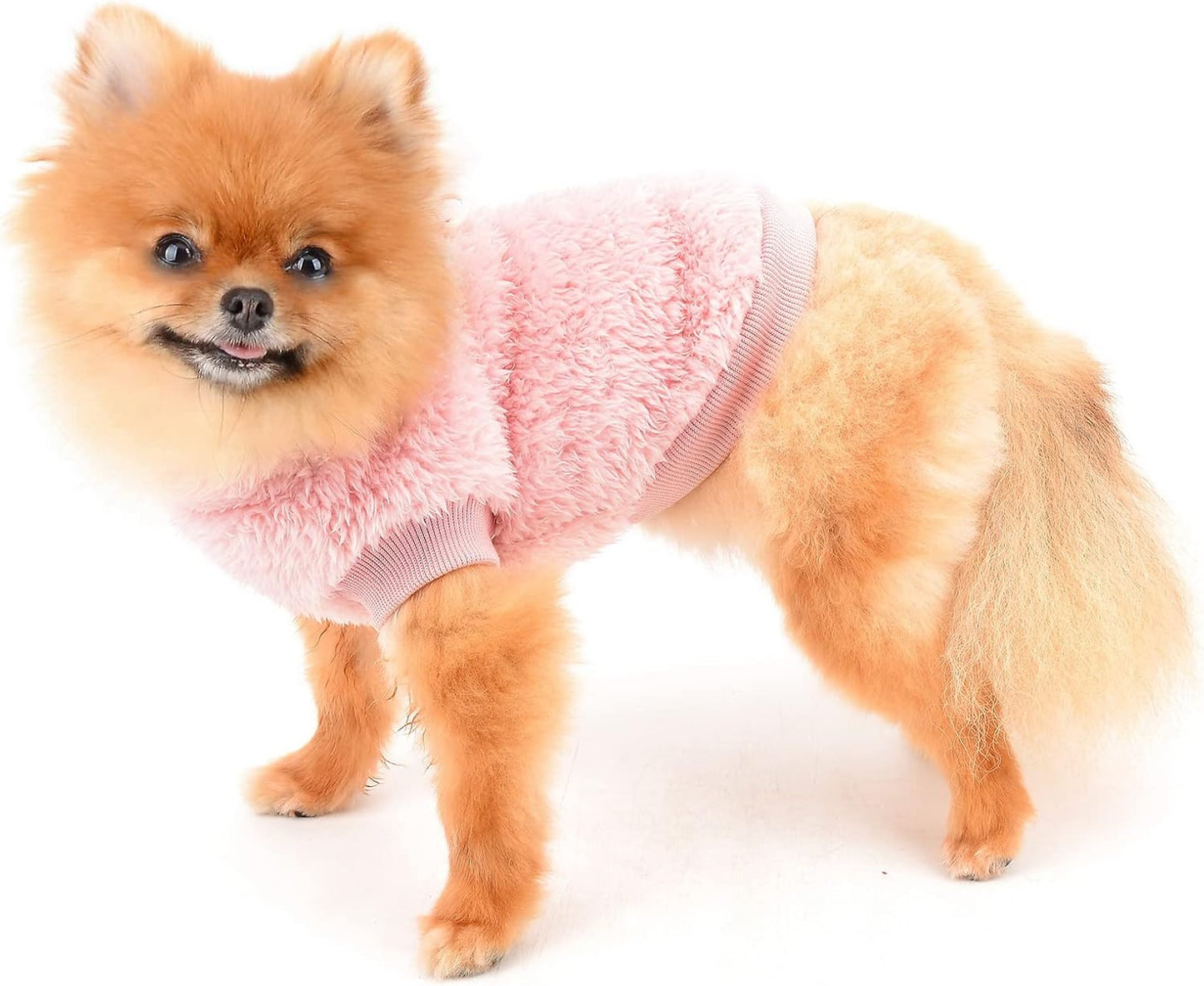 SMALLLEE_LUCKY_STORE Pet Sherpa Fleece Jumper Vest Sweaters Turtleneck Pullover with D-ring Soft Sweatshirt for Small Dogs Cat Puppy Boy Girl Yorkie Chihuahua Warm Fall Winter Clothes,Pink,S - Comfort Style
